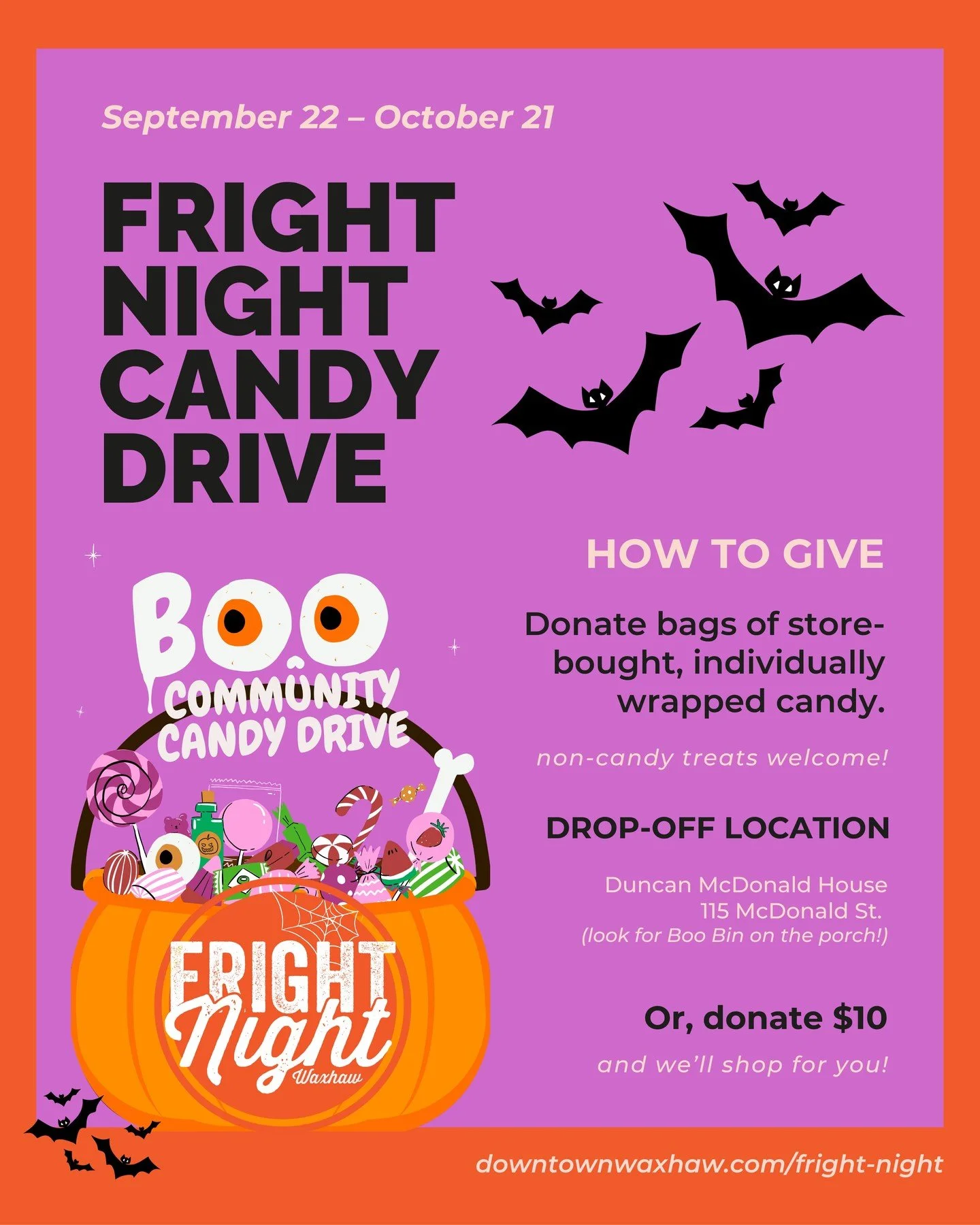 🎃👻 Fright Night is almost here!

On Oct. 25, Downtown Waxhaw will transform into a Halloween wonderland with costumes, candy, and community fun. 🍬 

Thousands of kids trick-or-treat at our downtown businesses &mdash; who go all out decorating, dre
