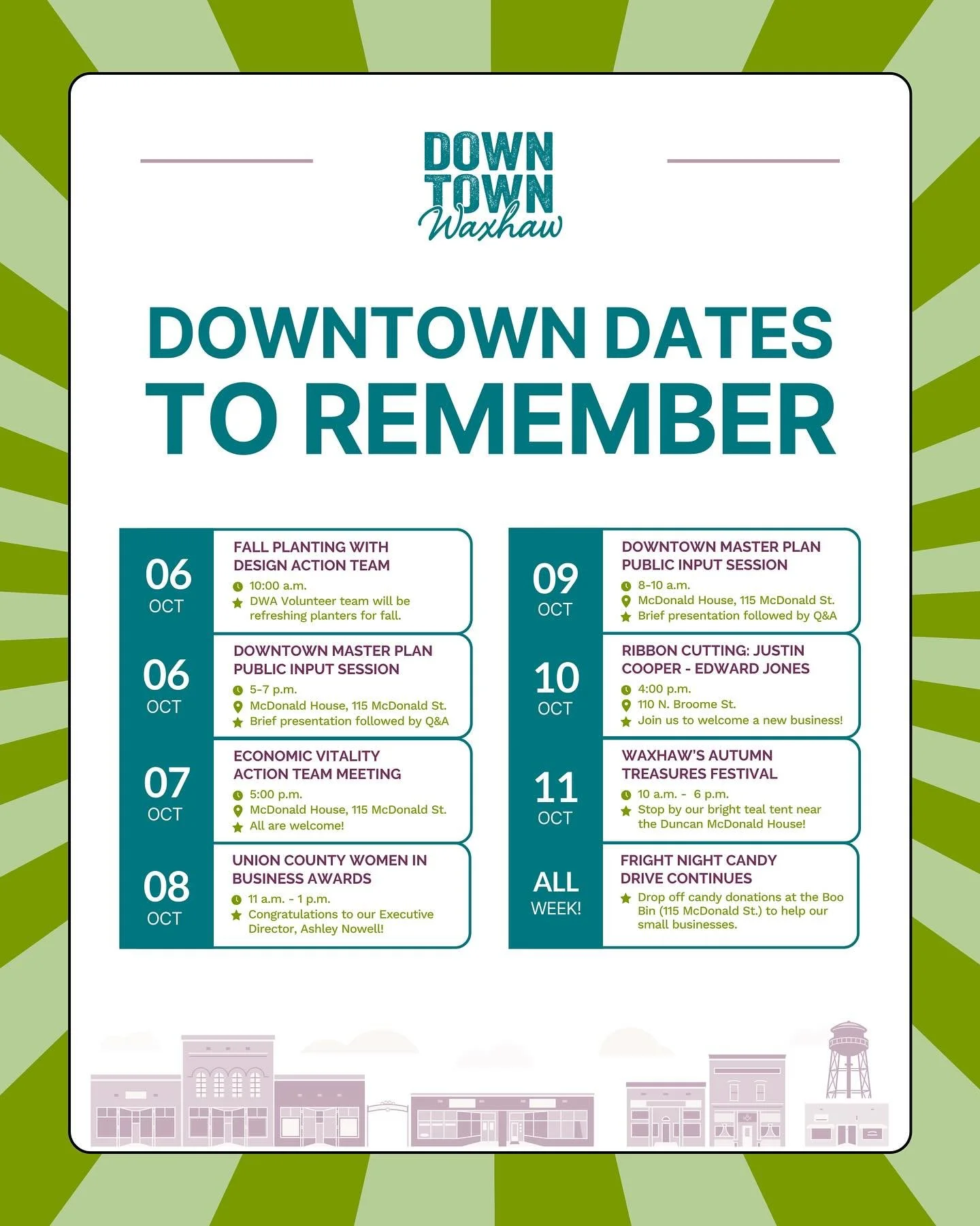 It&rsquo;s a full week downtown &mdash; and we love to see it! 🙌

🪴 Mon 10/6 &rarr; Our volunteer Design Team will be planting fresh fall blooms in the downtown planters 
🏙️ Mon 10/6 (5&ndash;7 p.m.) &rarr; Drop by the Duncan McDonald House to sha