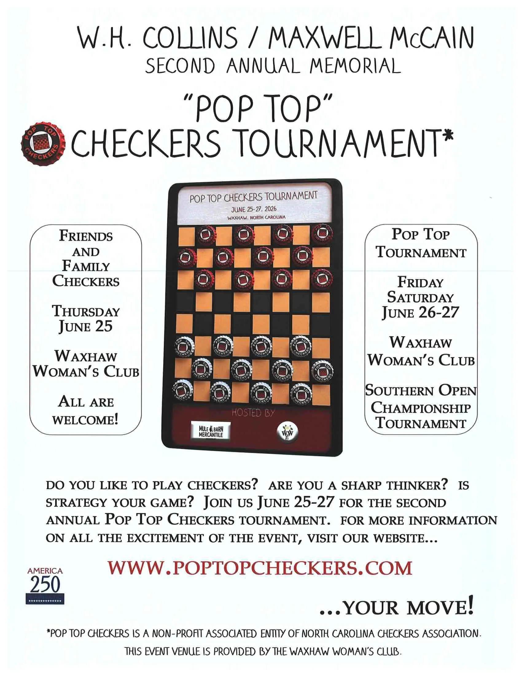 Pop Top Checkers Tournament