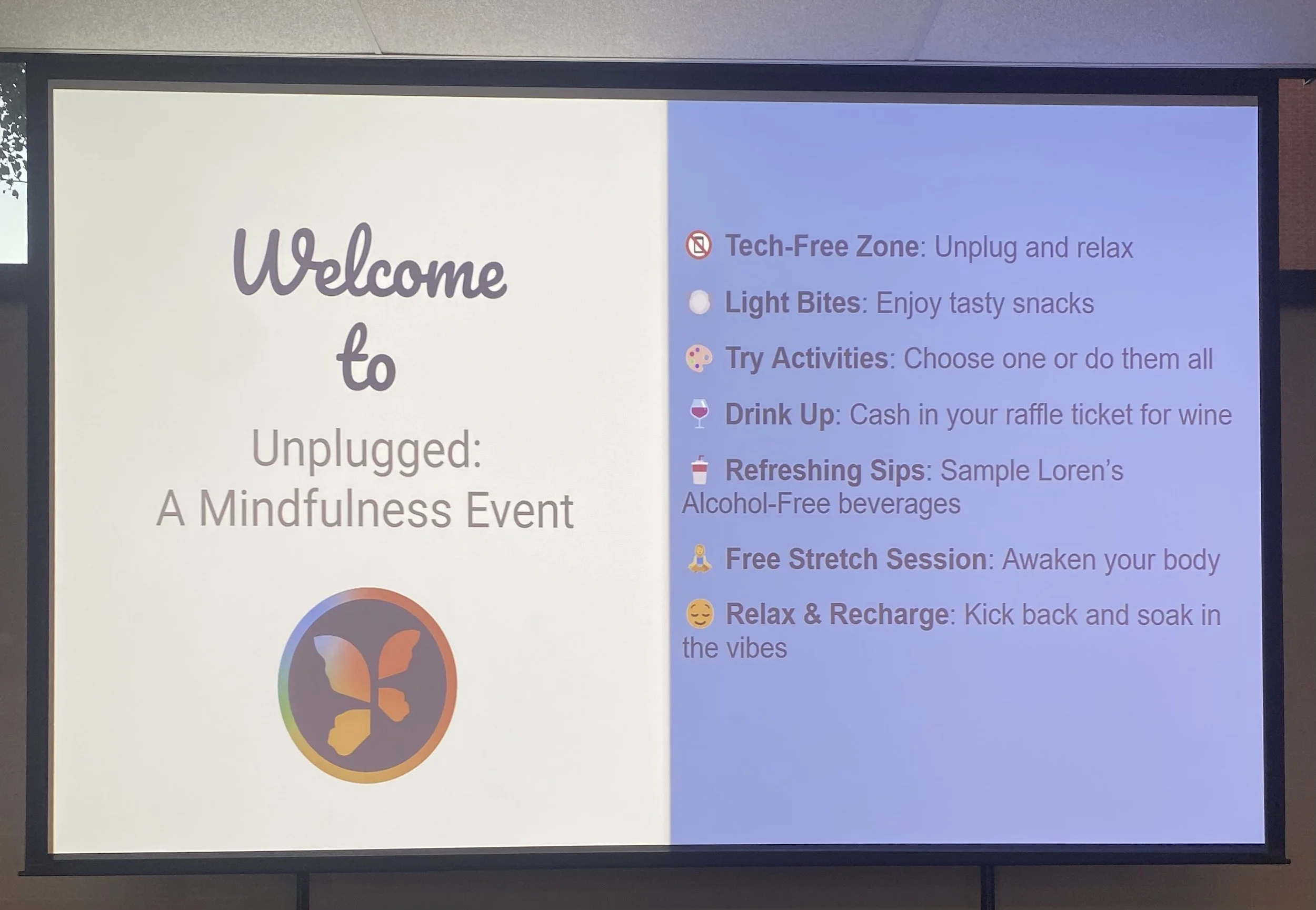 Unplugged: A Mindfulness Event — one of many Happi Headspace gatherings designed to help people slow down, reconnect, and enjoy mindful activities in community.