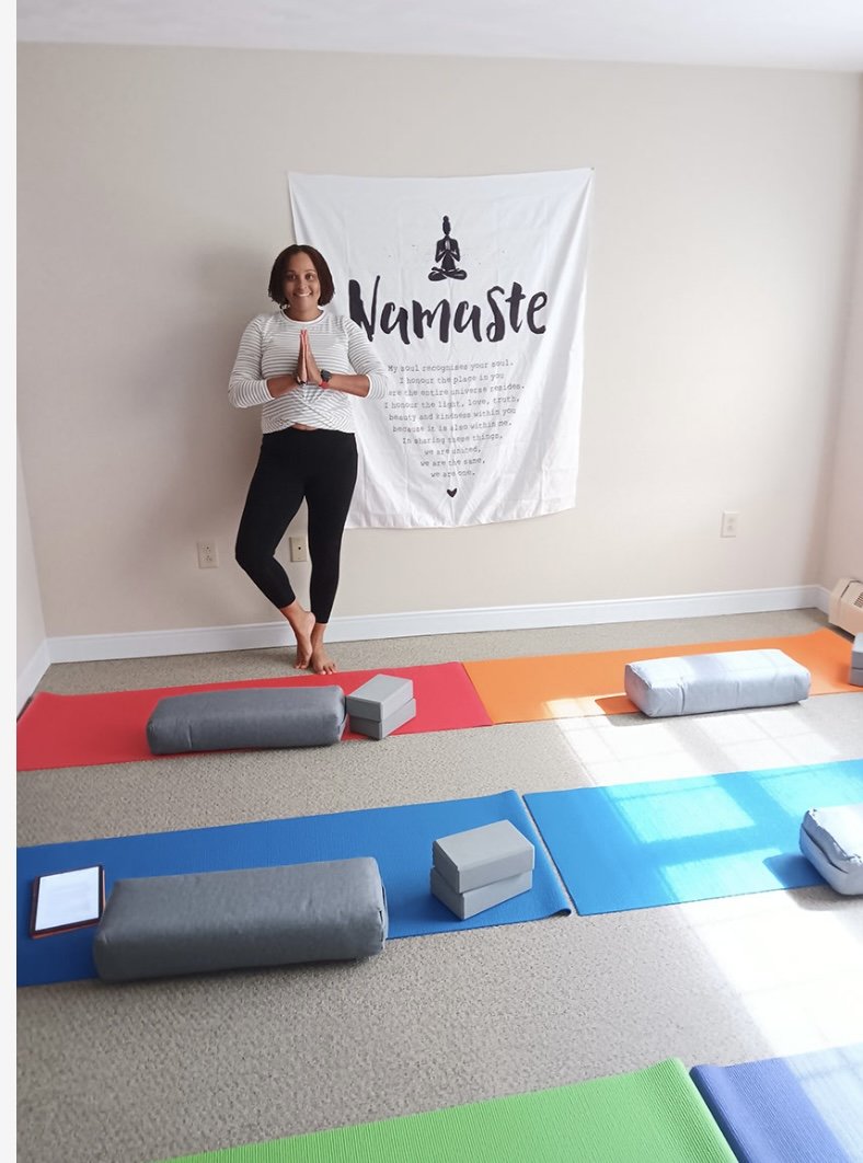 Preparing to teach a corporate Yin yoga class.