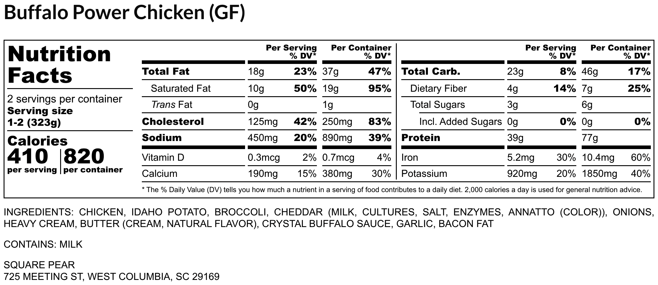 Buffalo Power Chicken (GF) - Nutrition Label.png
