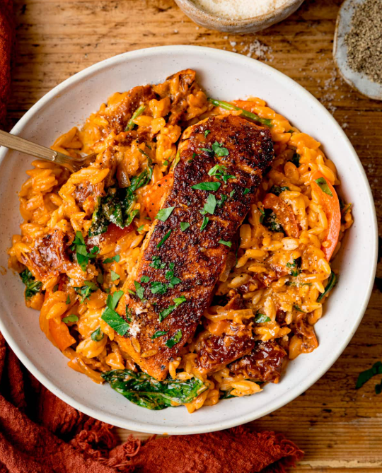 Creamy Tuscan Salmon with Orzo