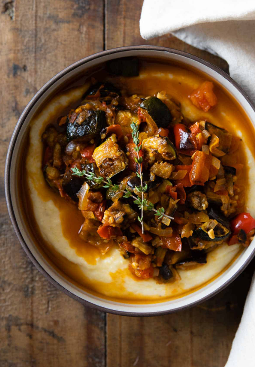 Garden Fresh Ratatouille over Creamy Goat Cheese Polenta