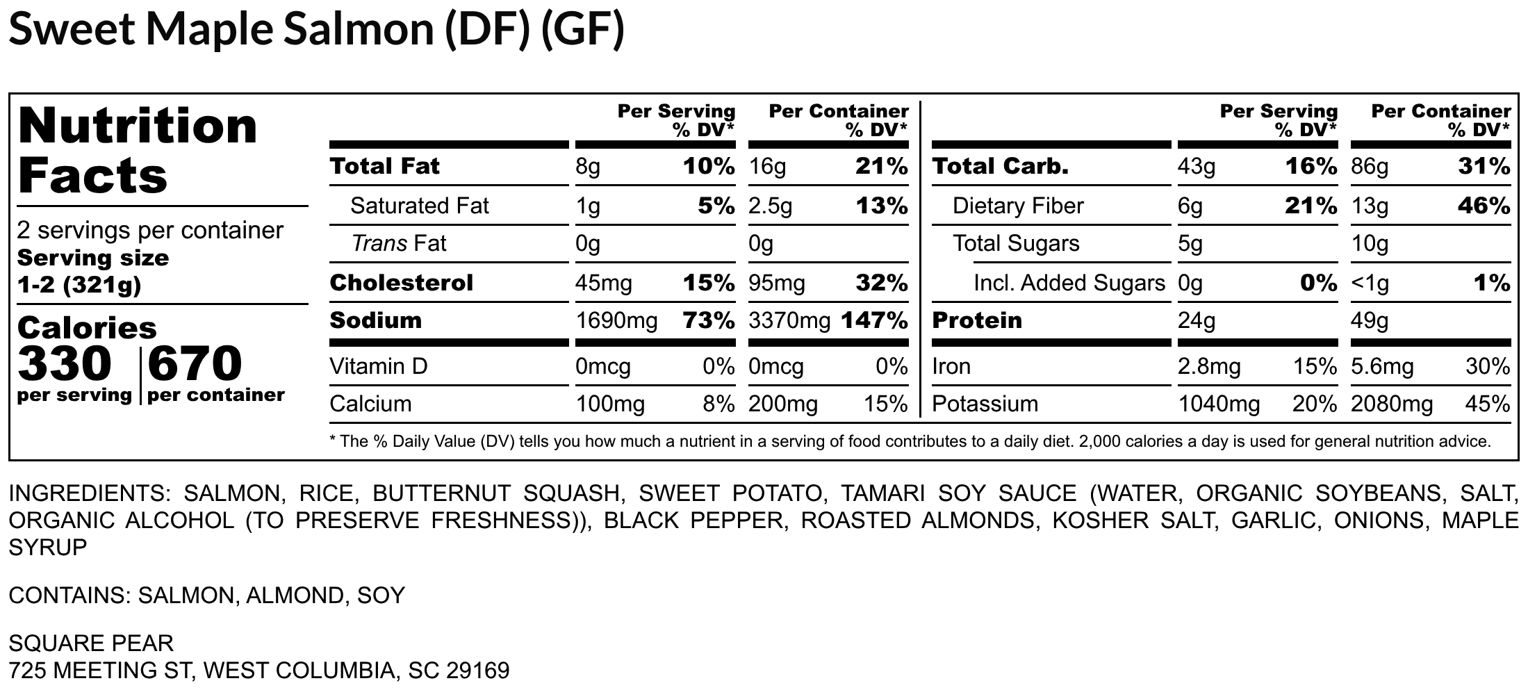 Sweet Maple Salmon (DF) (GF) - Nutrition Label.png