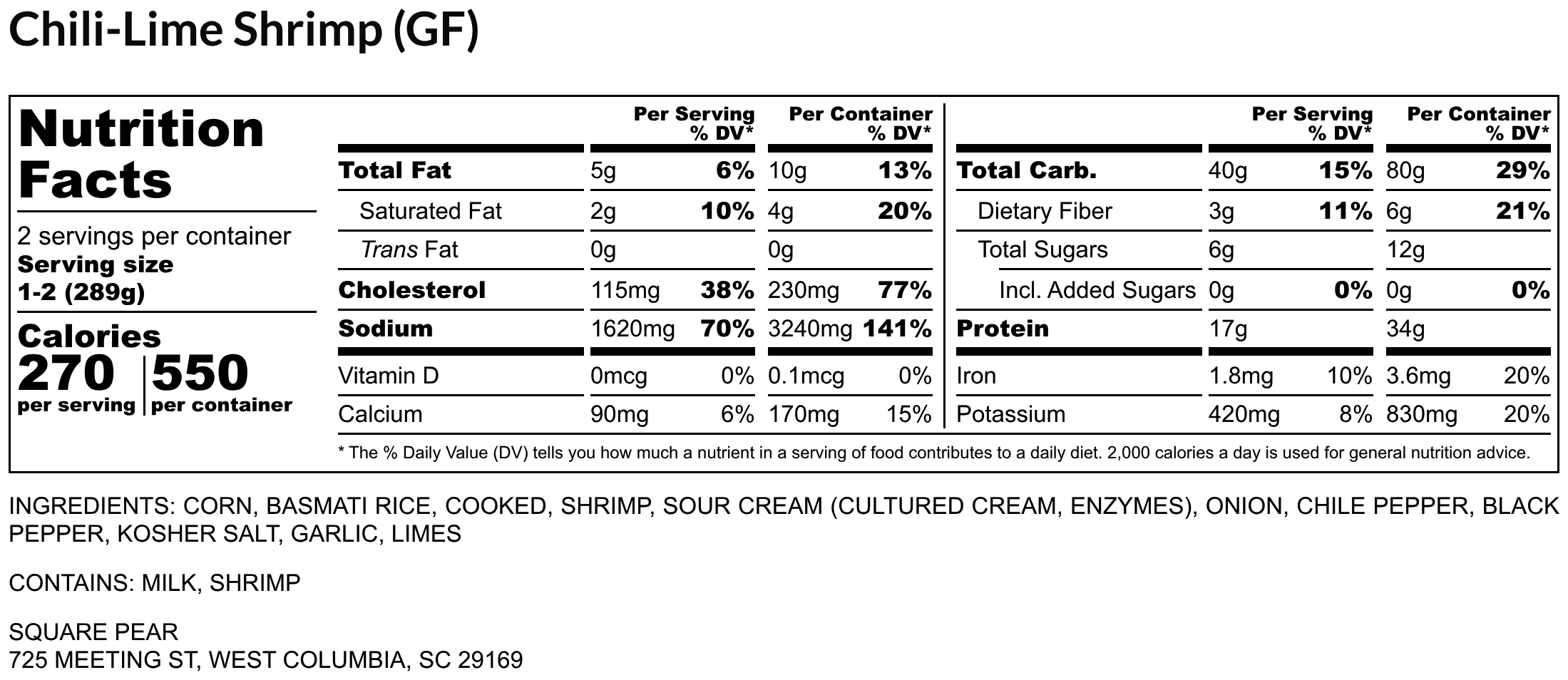 Chili-Lime Shrimp (GF) - Nutrition Label.png