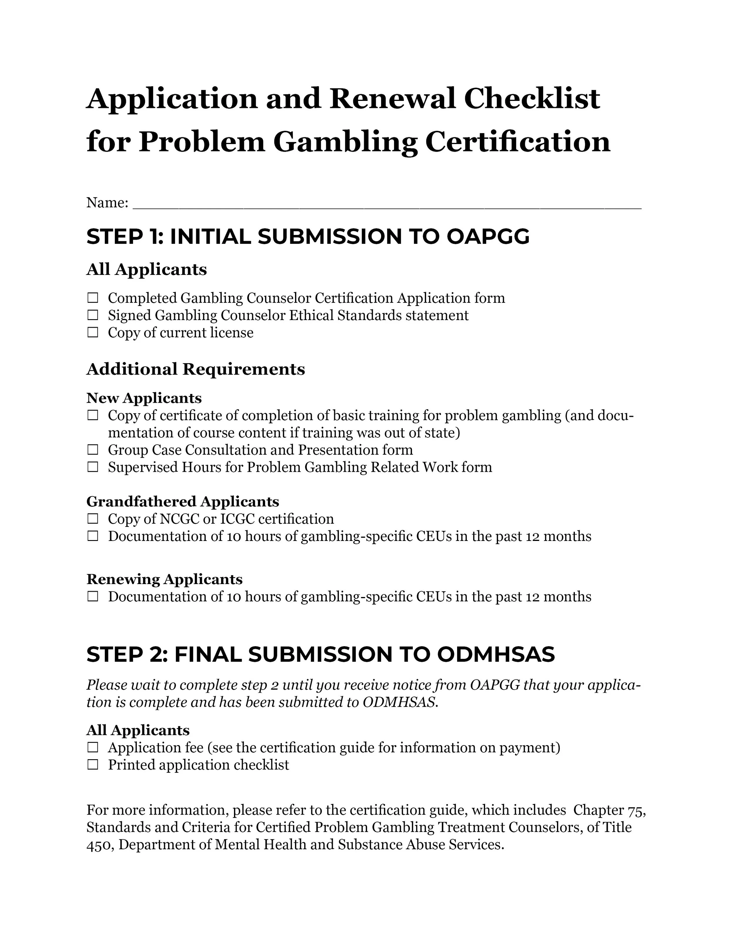 Certification — OAPGG