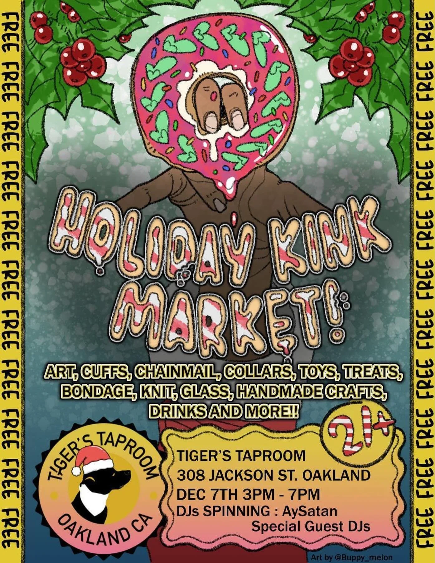 Hey Everyone! Just a reminder that this Sunday is our Holiday Kink Market at Tiger&rsquo;s! 😈🎄

📆 This Sunday, 12/7
⏰ 3&ndash;7pm
📍 Tiger&rsquo;s Taproom &ndash; 308 Jackson St, Oakland

🖤 Shop local &amp; shop kinky:
art, cuffs, chainmail, coll
