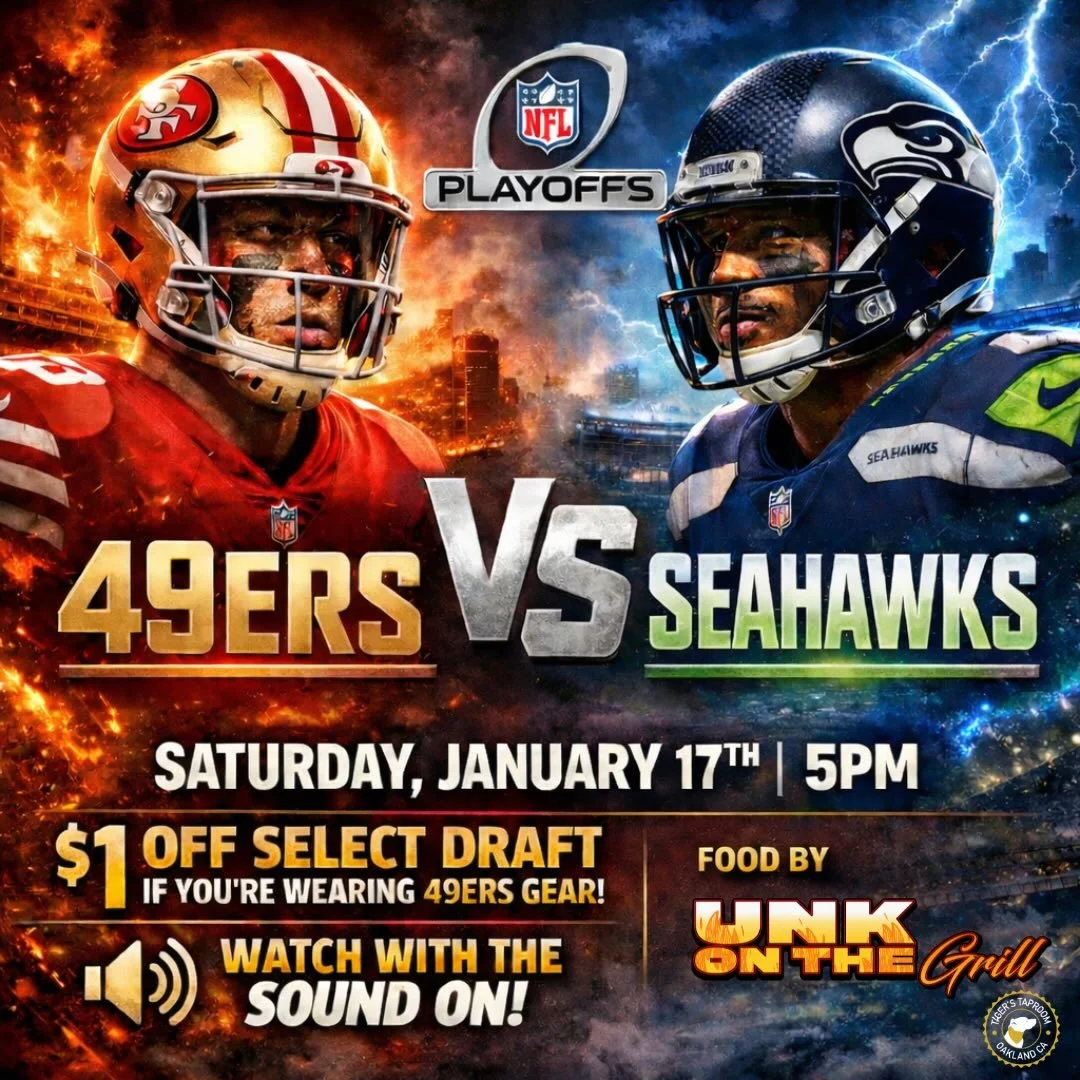 🏈 49ers vs Seahawks &mdash; Sound ON
Saturday 1/17 &bull; 5pm

Alright&hellip; this one matters 😤
We&rsquo;re throwing this game on every screen with the sound ON.

🔥 Wear your 49ers gear = $1 off select drafts
🍖 Food by @unk_onthe_grill 

Come d