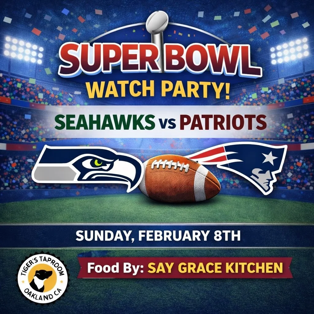 Super Bowl Sunday at Tiger&rsquo;s 🏈

We open like usual at 2pm, kickoff at 3:30pm.
Seahawks vs Patriots on the big screen with sound on.

Beer flowing, Filipino street food from Say Grace Kitchen, and a room full of familiar faces.

21+ only | 1 dr