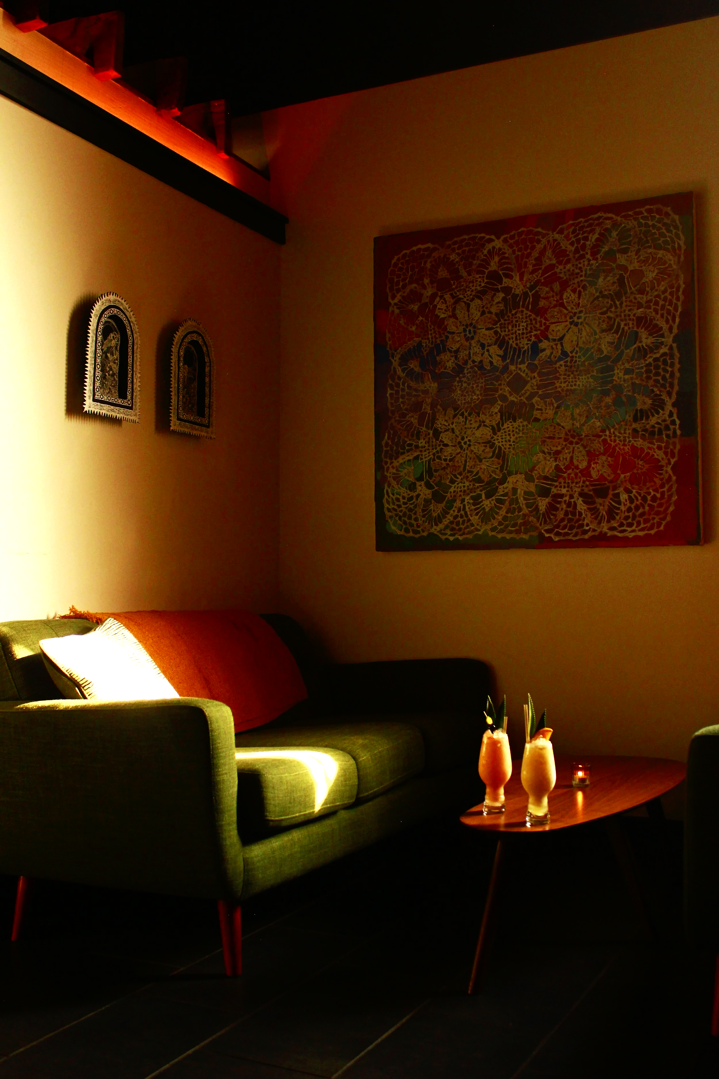 tropical lounge drinks on the couch