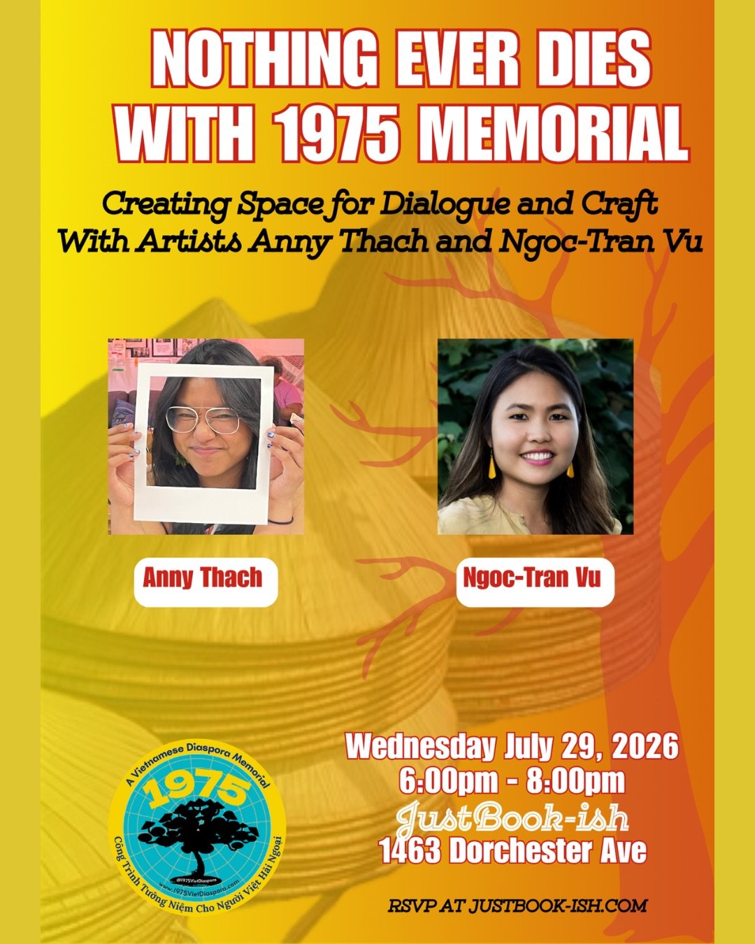 REPOST: Join us for an immersive evening of generative dialogue on the book by @viet.thanh.nguyen.writer Nothing Ever Dies: Vietnam and the Memory of War. Only Wednesday July 29, 2026 at 6PM @justbook_ish at 1463 Dorchester Ave, @annyserves and our v