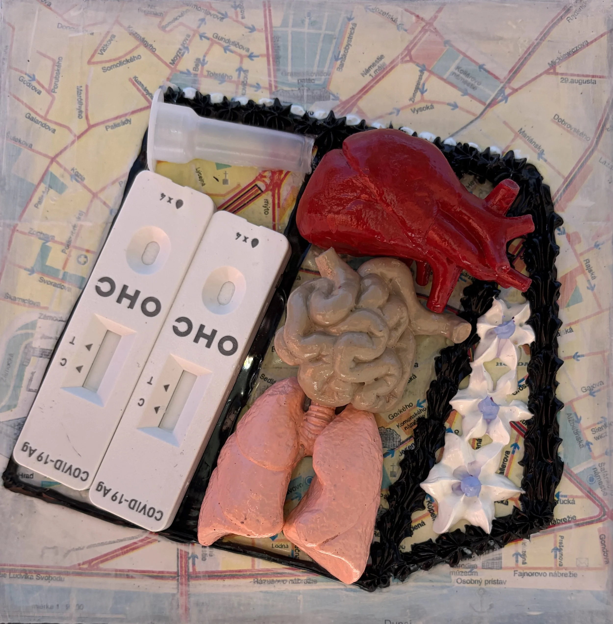 Bratislava Body (6"x6"x.75" mixed media on wood panel) $35