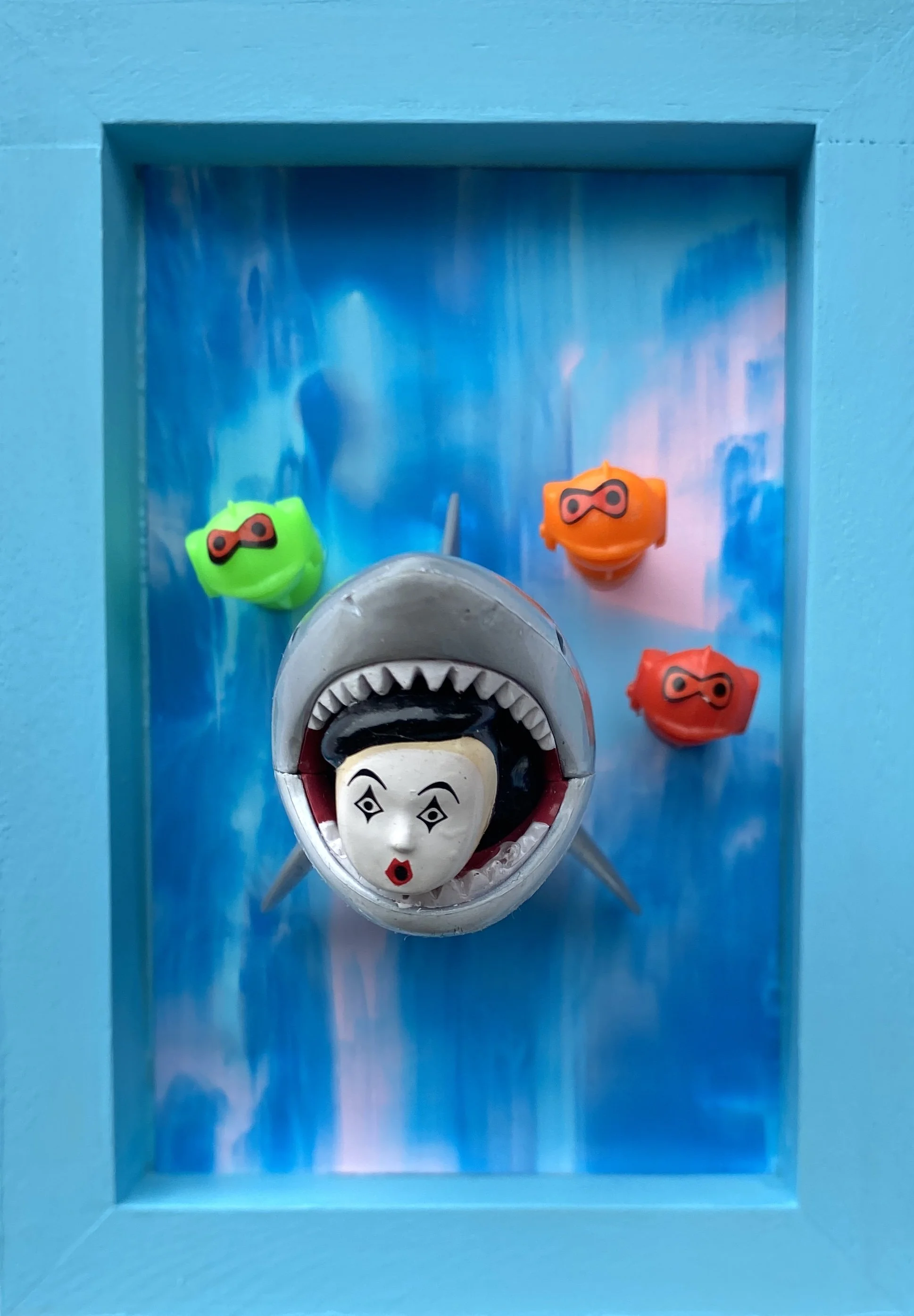 Schooled, 2025 (5"x7") SOLD, acrylic paint & found objects