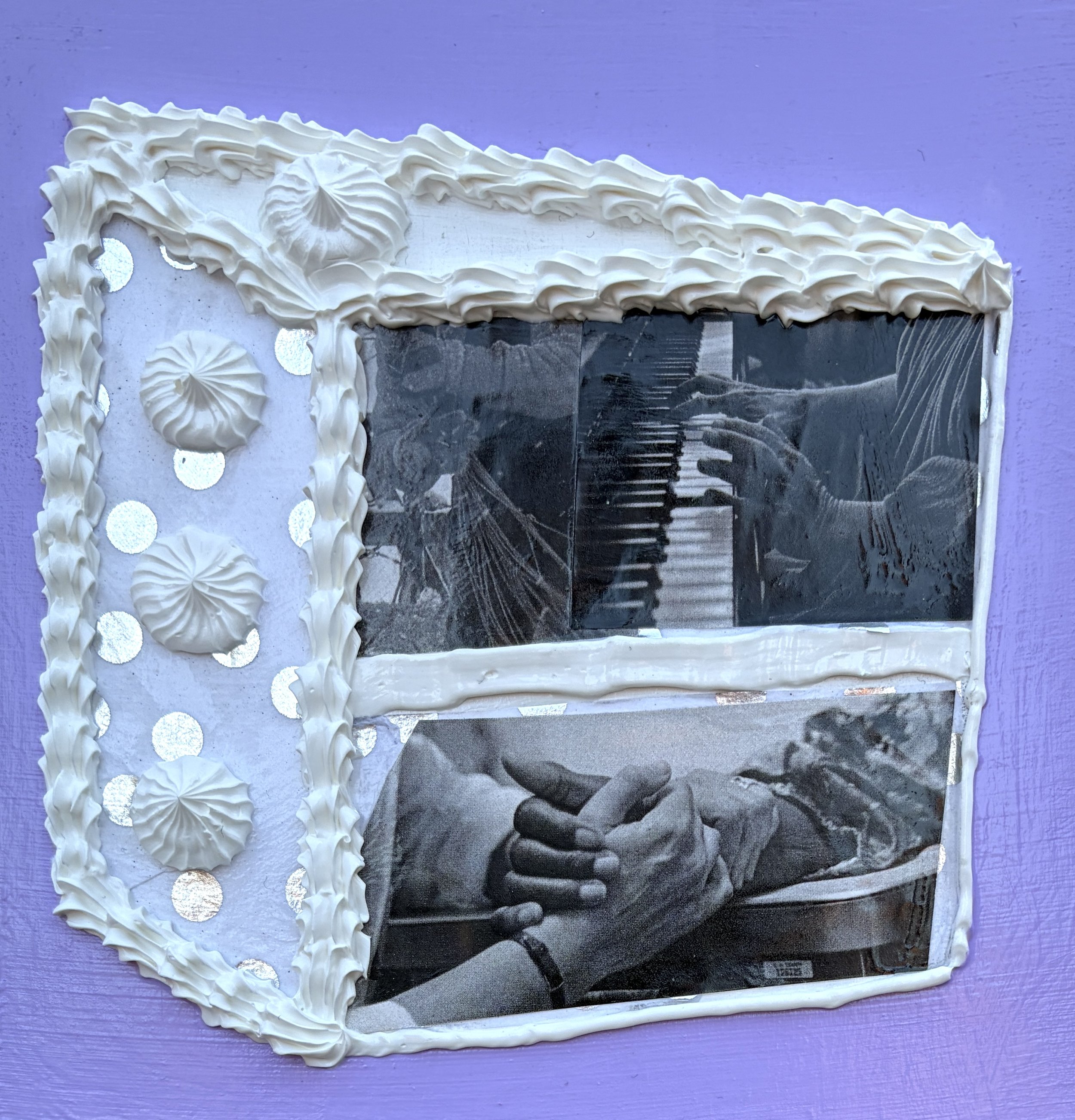 Women's Work 4 (6"x6"x1.5" mixed media on wood panel) $35