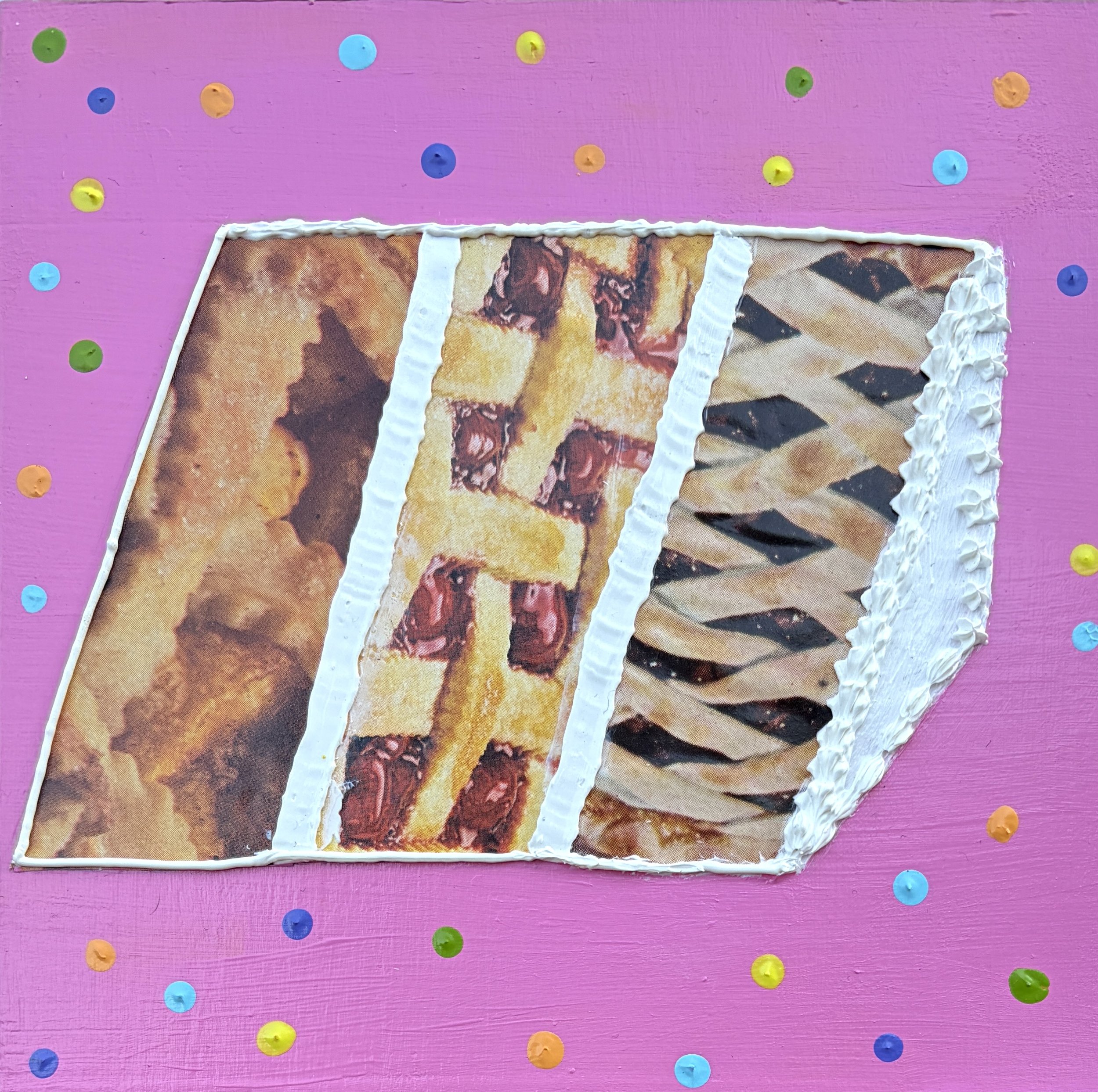 Pie-licious (6"x6"x.75" mixed media on wood panel) $25