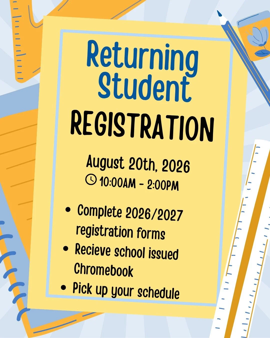 📚 Attention FlexTech Families!  Registration is happening next week! 

School Picture Day will be happening on August 27th, not at registration this year. 

If you have any questions, please call the office at 810-844-3366