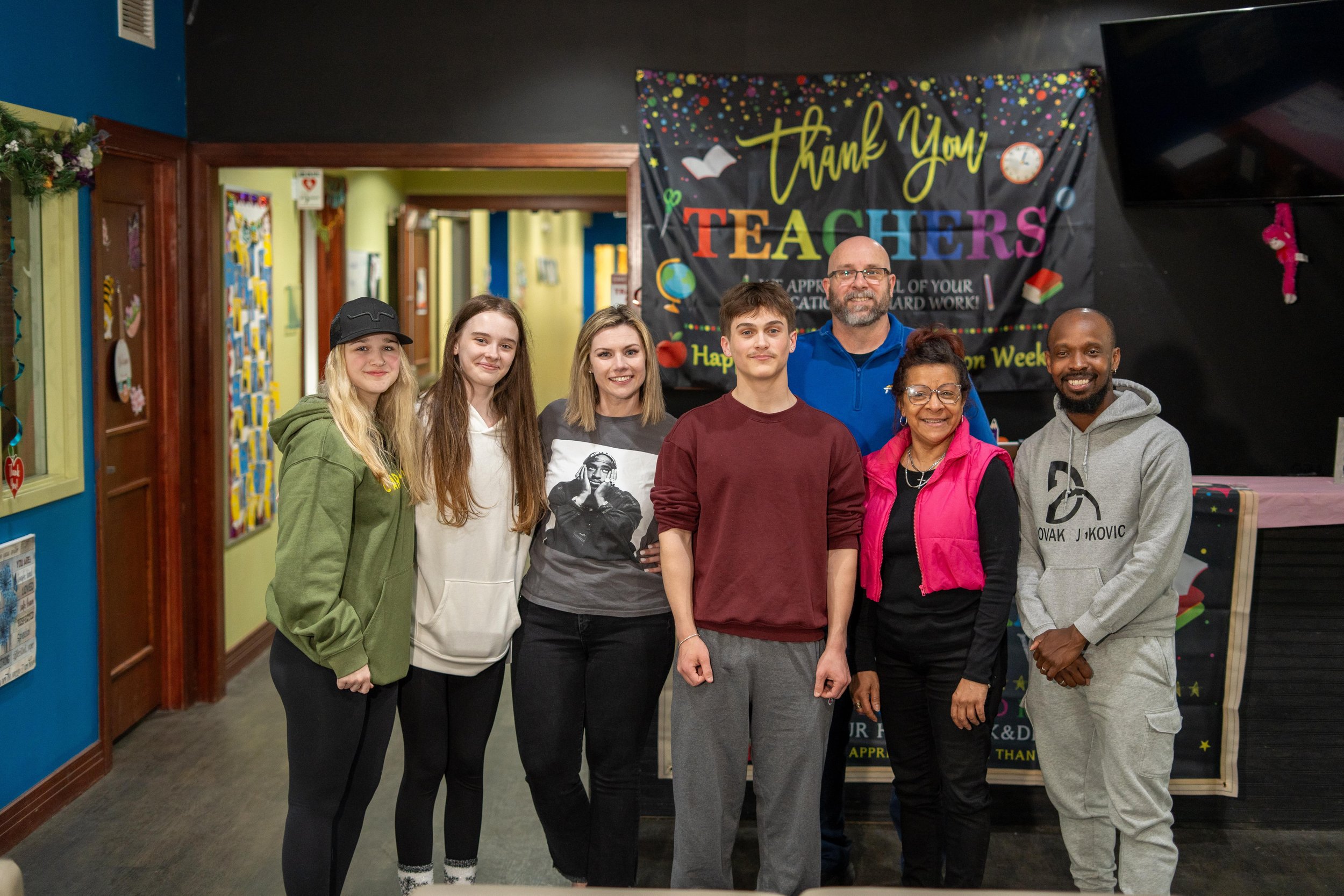 A group of charter school students celebrating teacher appreciation day.