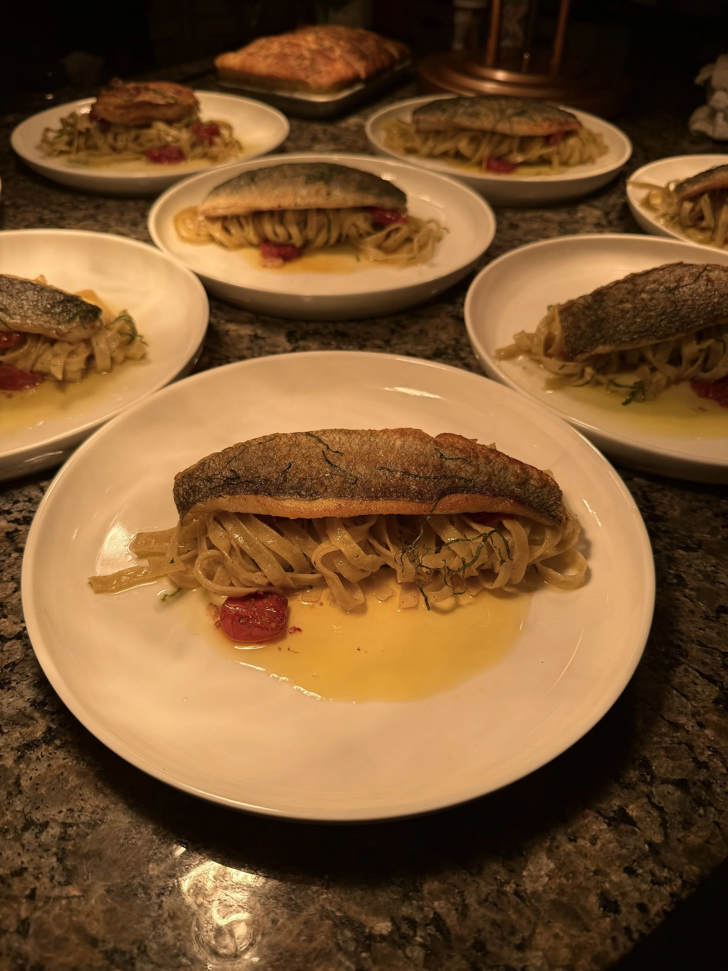 Branzino - tagliatelle | preserved lemon | tomato confit | basil