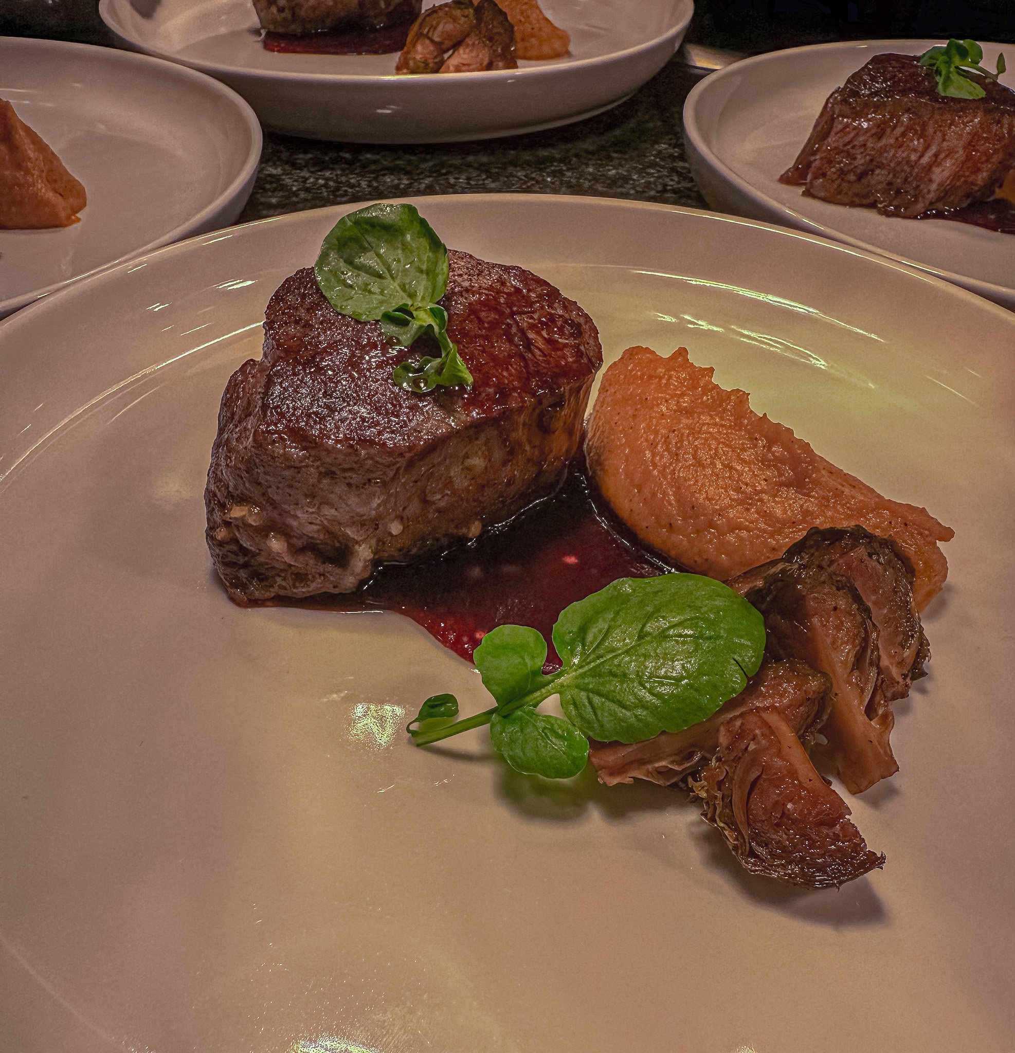 filet mignon - apple cider | brussel sprouts | sweet potato