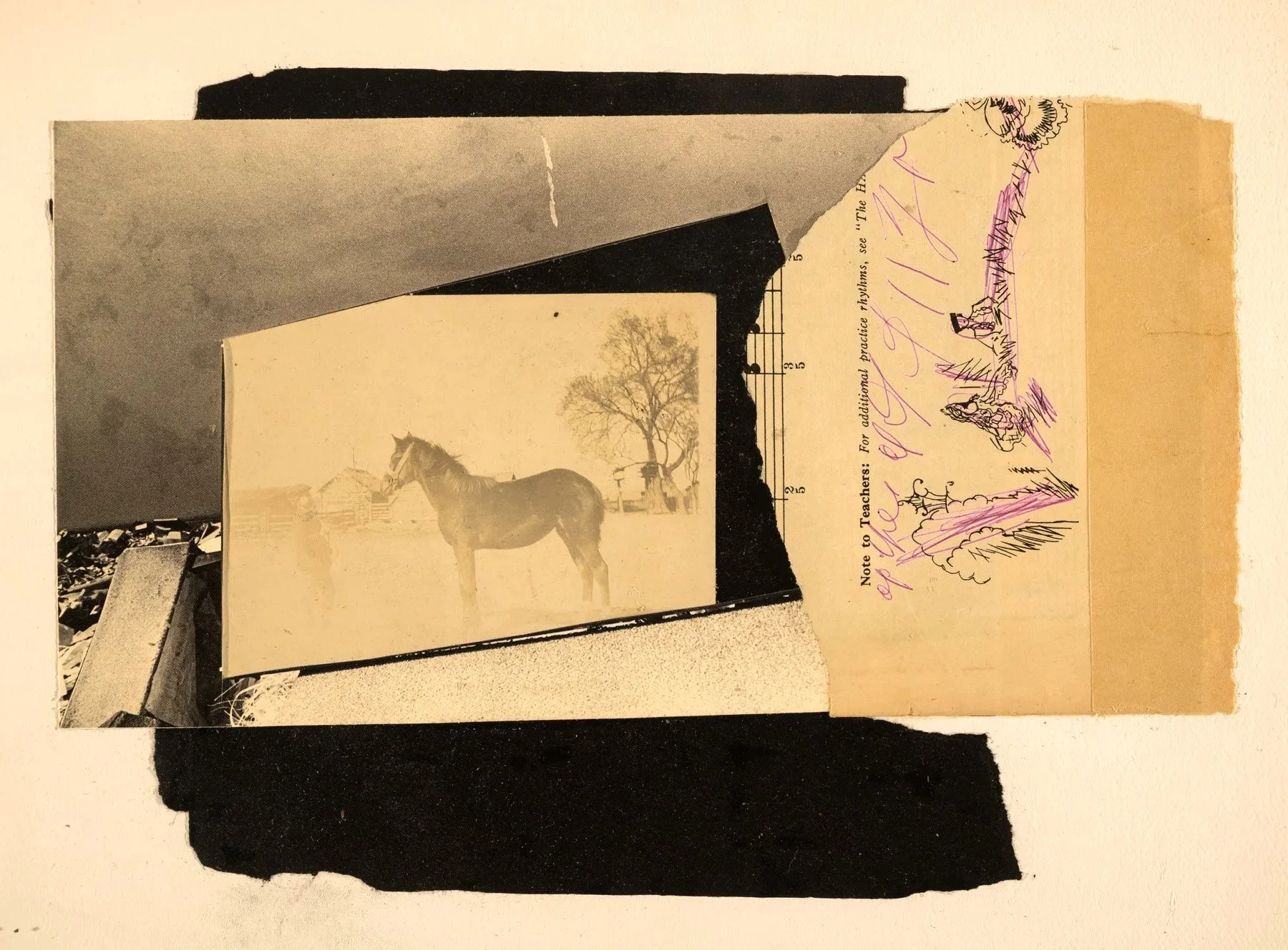 Sophia's Horse, 2026, Collage with analog antique photograph on paper, Image size: 7 x 10 inches