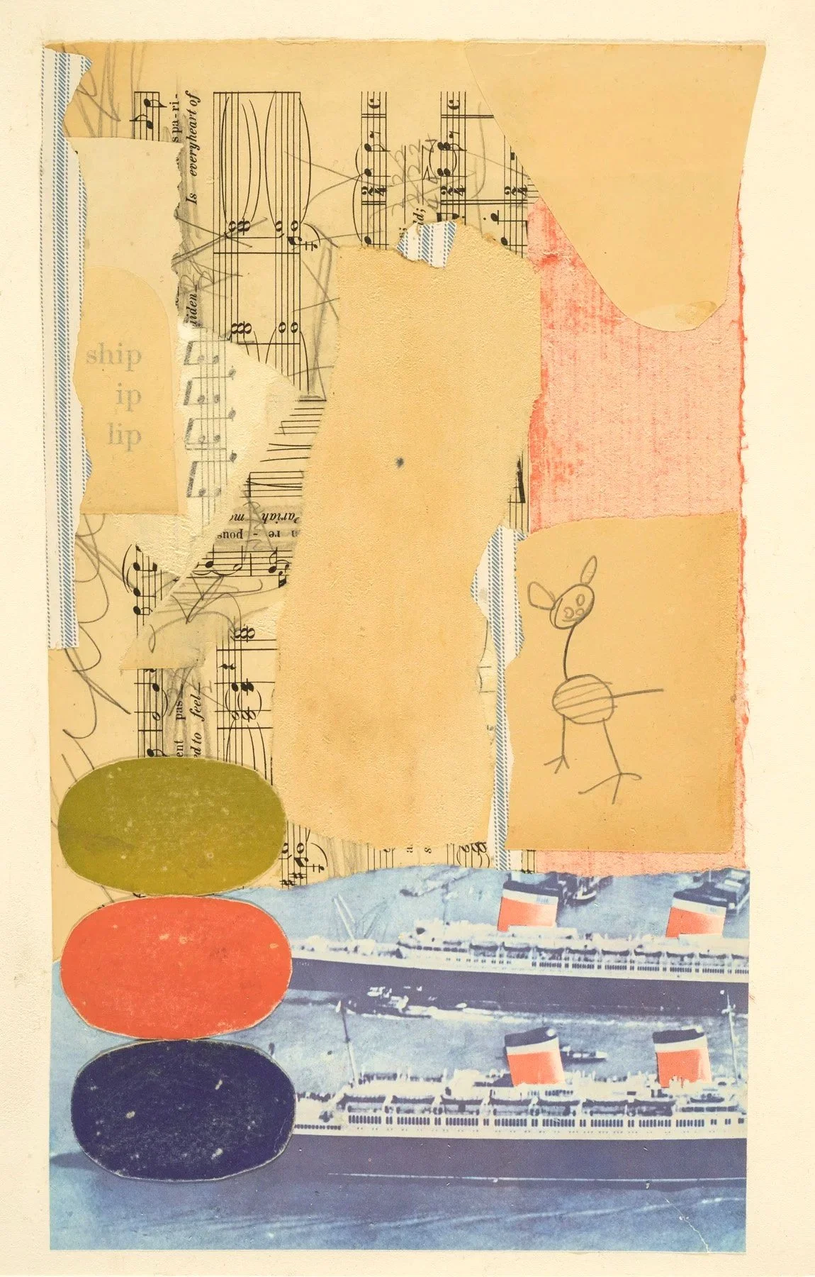 Ship, ip, lip, 2026, Collage on Rives BFK, Image Size: 13.375 x 8 inches, Paper size: 14.75 x 10.5 inches