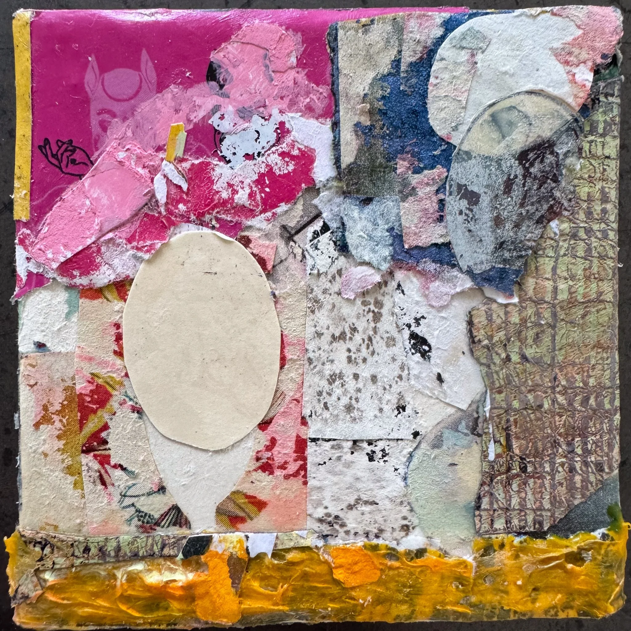 Soft Boiled, 2025
acrylic, collage on canvas
4 x 4 inches