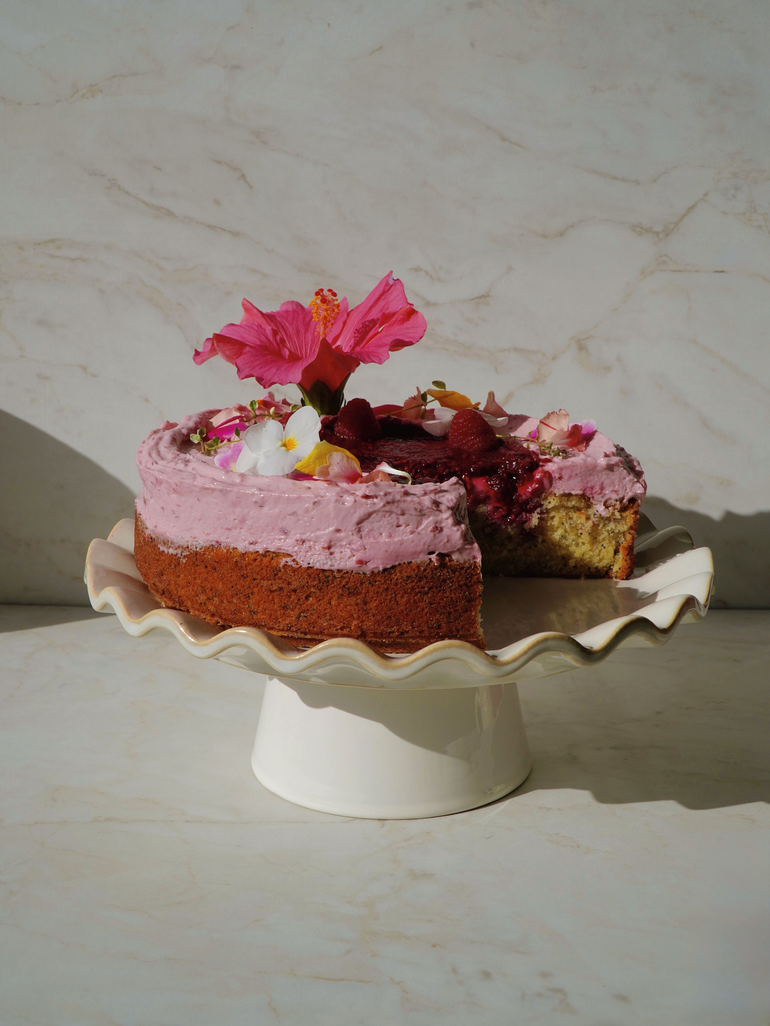 Single Layer Raspberry Lemon Poppy Seed Cake