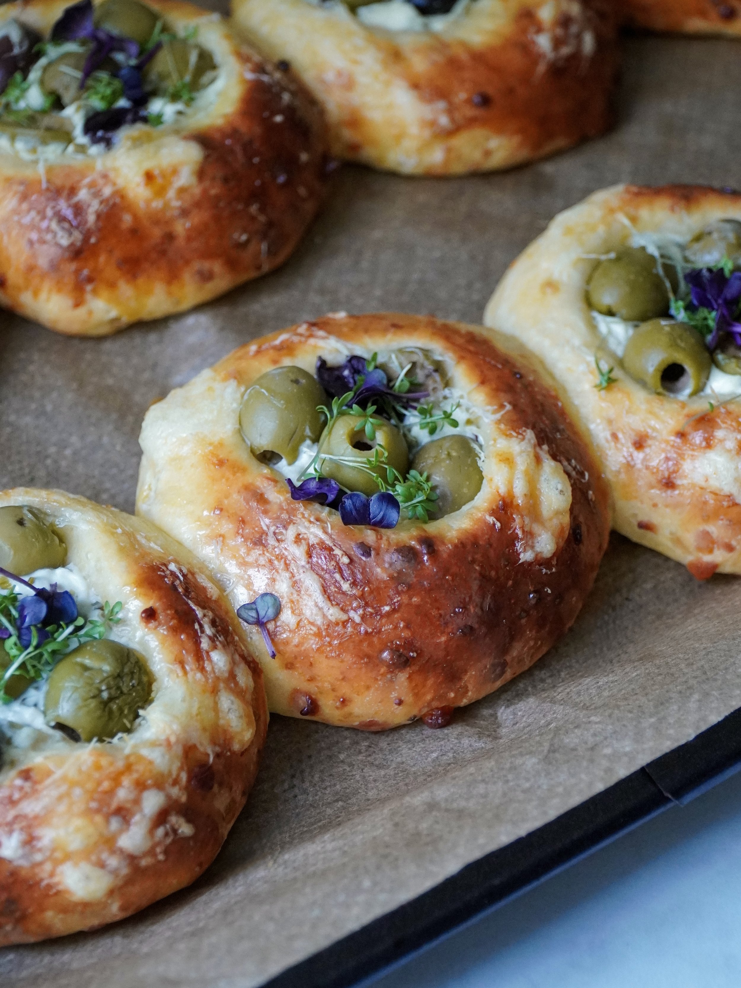 Olive and Chive Cream Cheese Buns