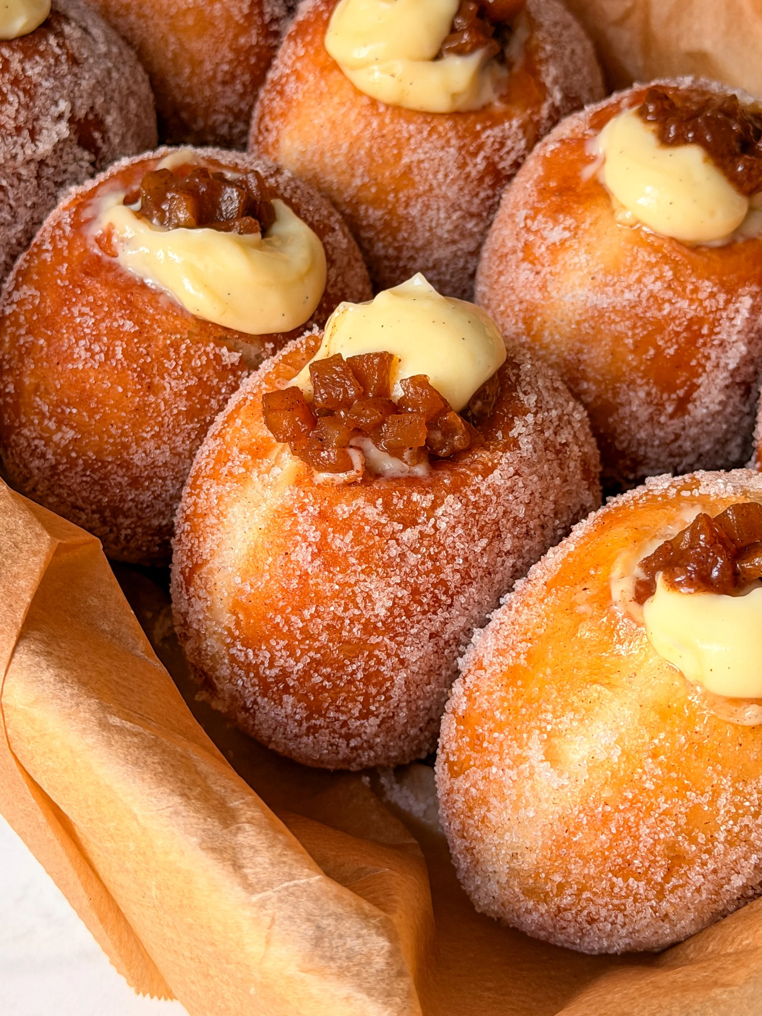 Caramelized Apple and Vanilla Cream Filled Donuts