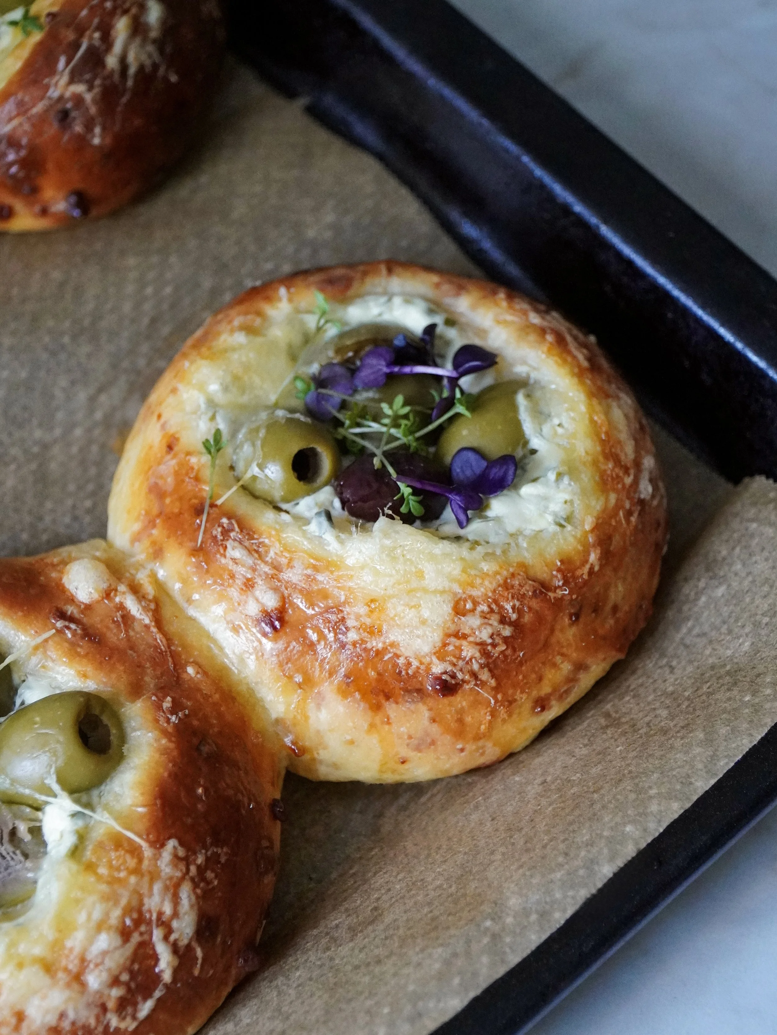 Olive and Chive Cream Cheese Buns