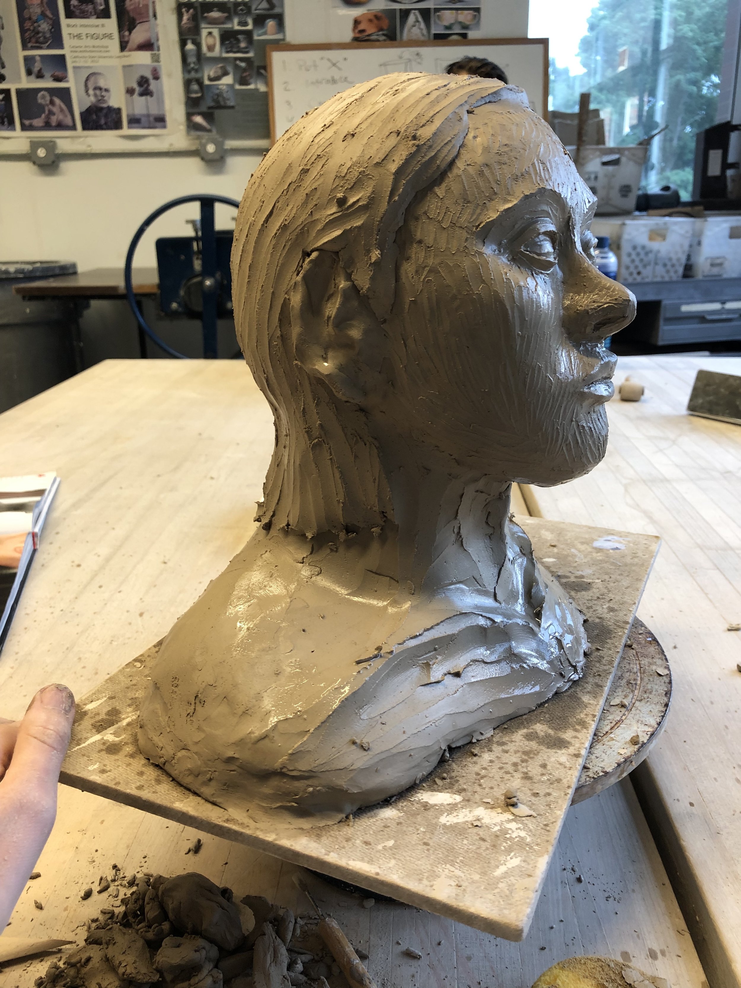 Hand-built stoneware bust, greenware stage. 2020.