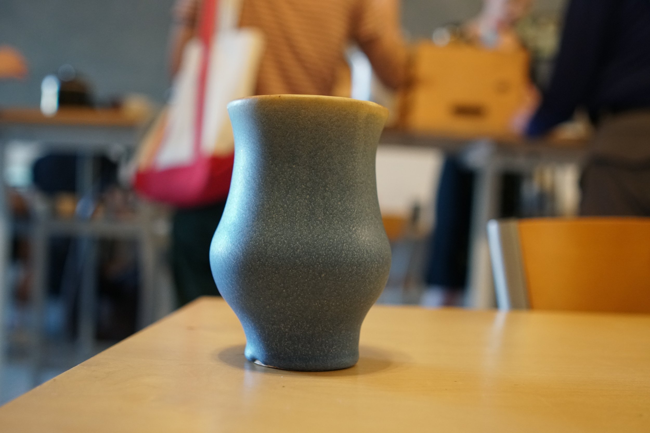 Thrown stoneware vessel with dual glaze application. 2023.