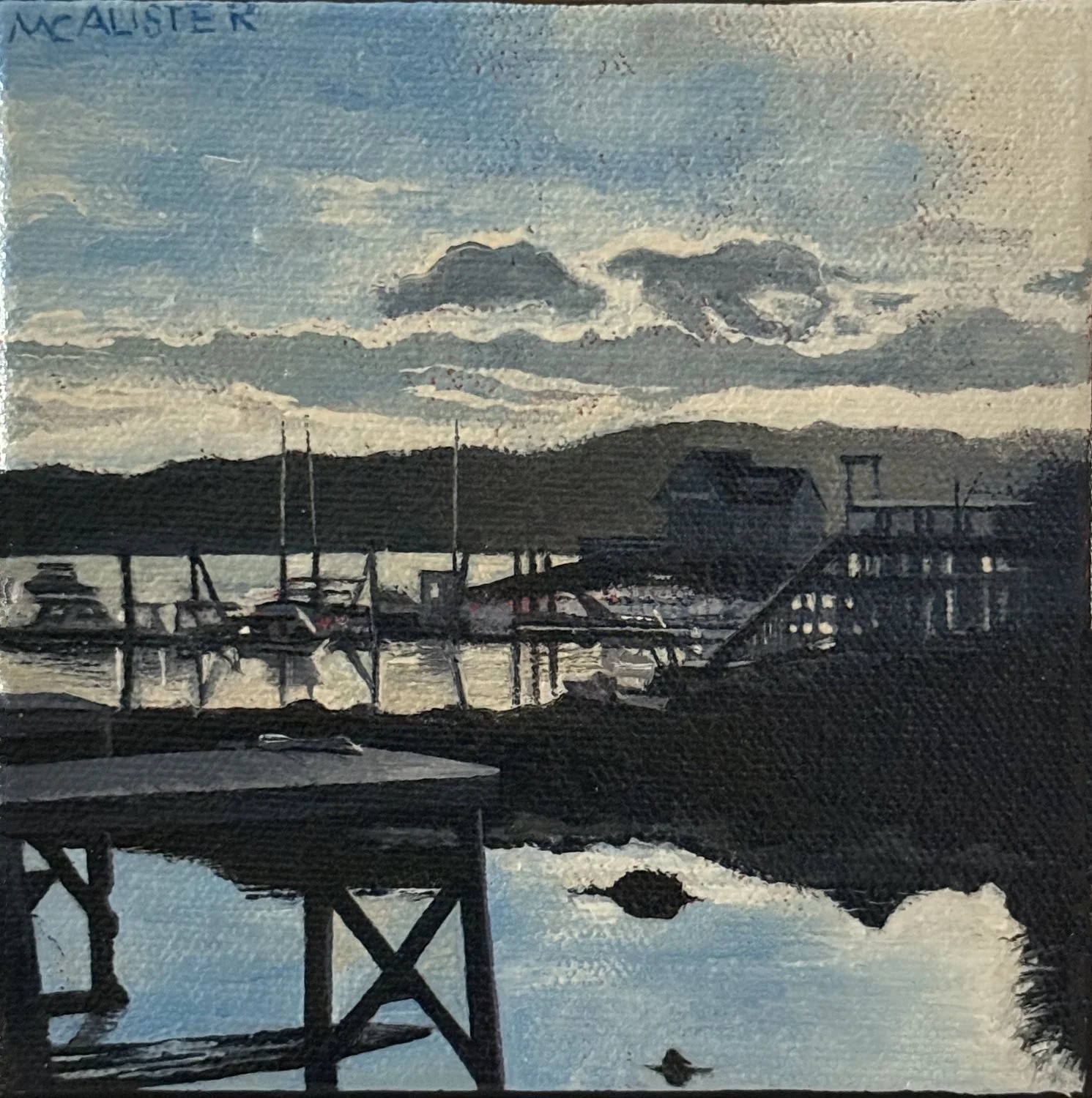 South Bristol Sunset, 5" x 5", acrylic on canvas