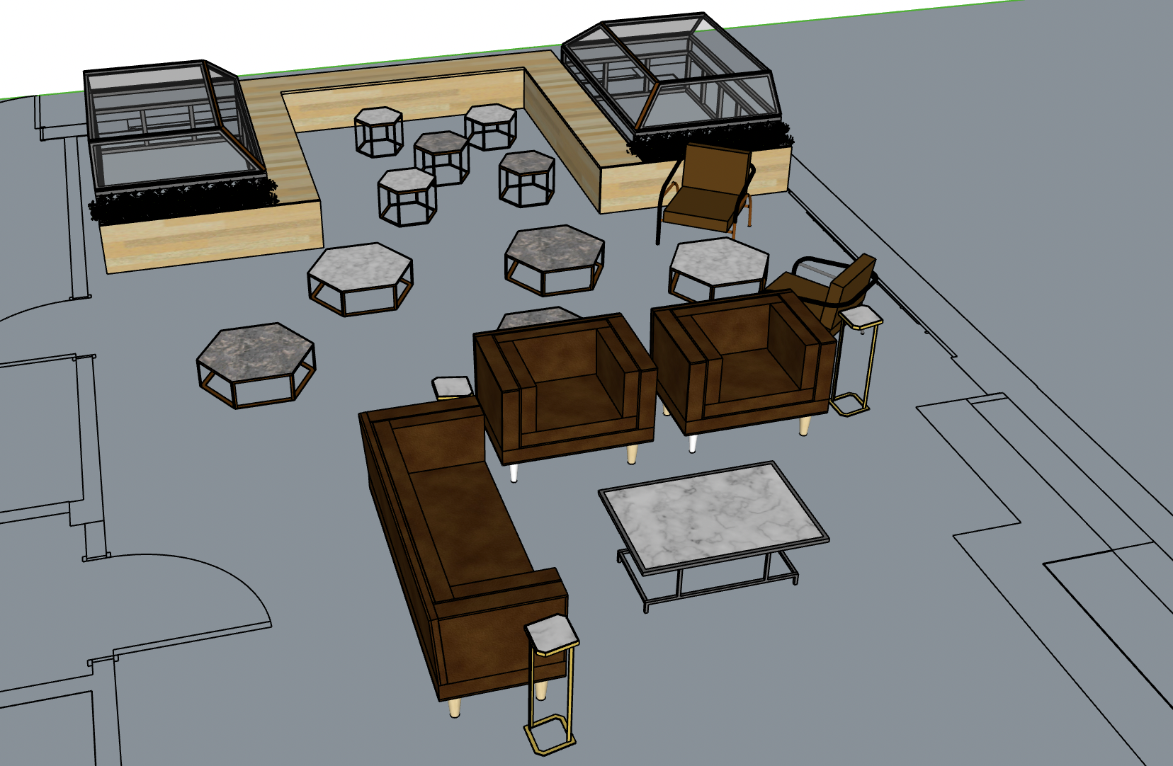 Screenshot of a café layout with furniture details.