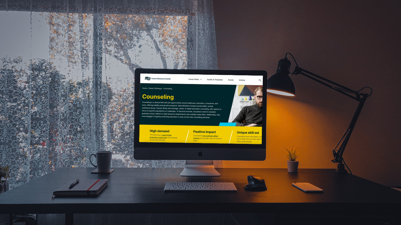 A screenshot of the Counseling Careers Page on the updated site. 
