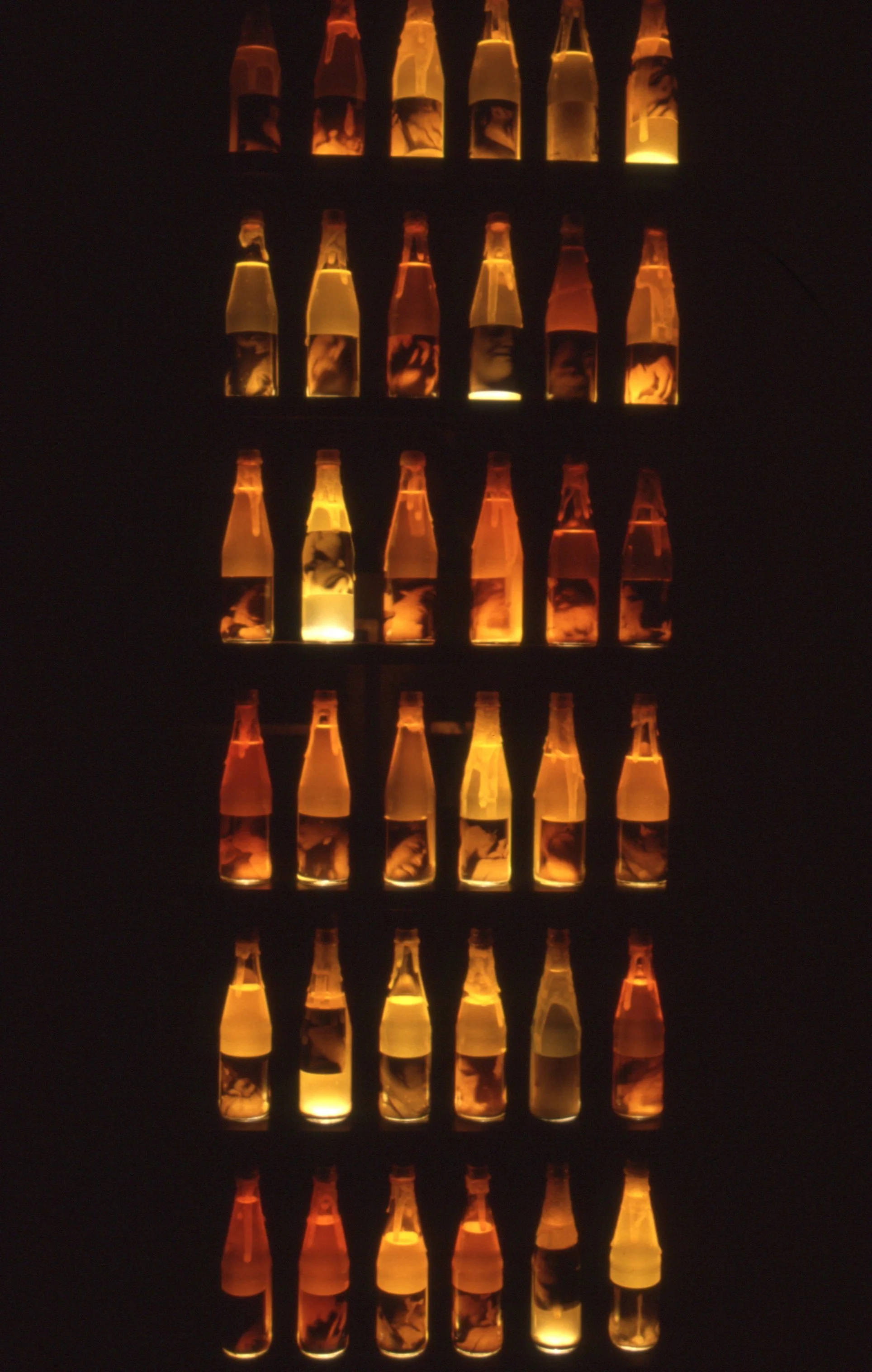 Dia de pago - silver gelatin print, urine, semen, latex, cork, wood 74"x32"x10"