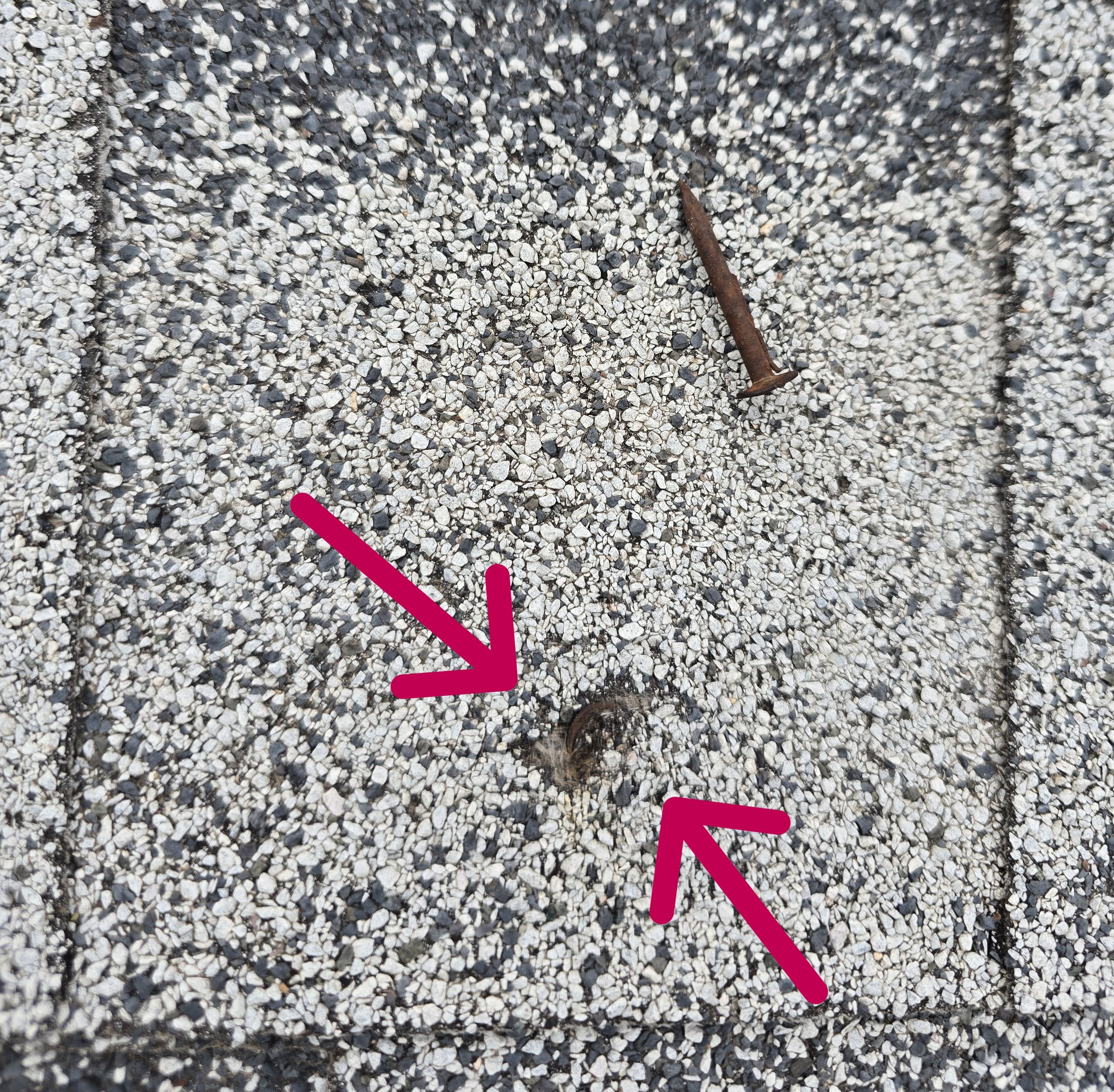 roofing nail pop pushing through asphalt shingle creating potential leak
