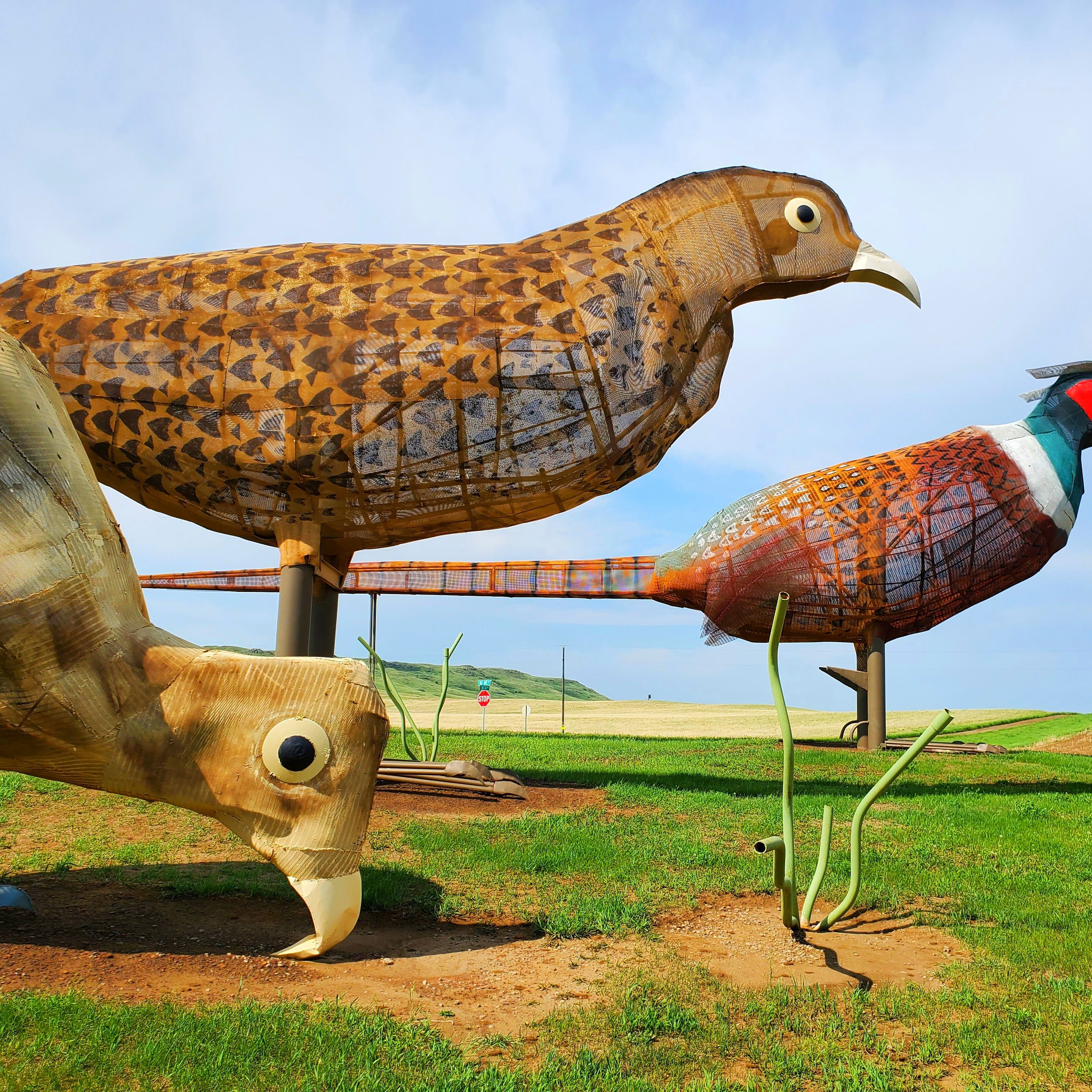 Metal bird sculptures on the Enchanted Highway in North Dakota. Photo by Rick Hill of J. Richard Hill & Co.