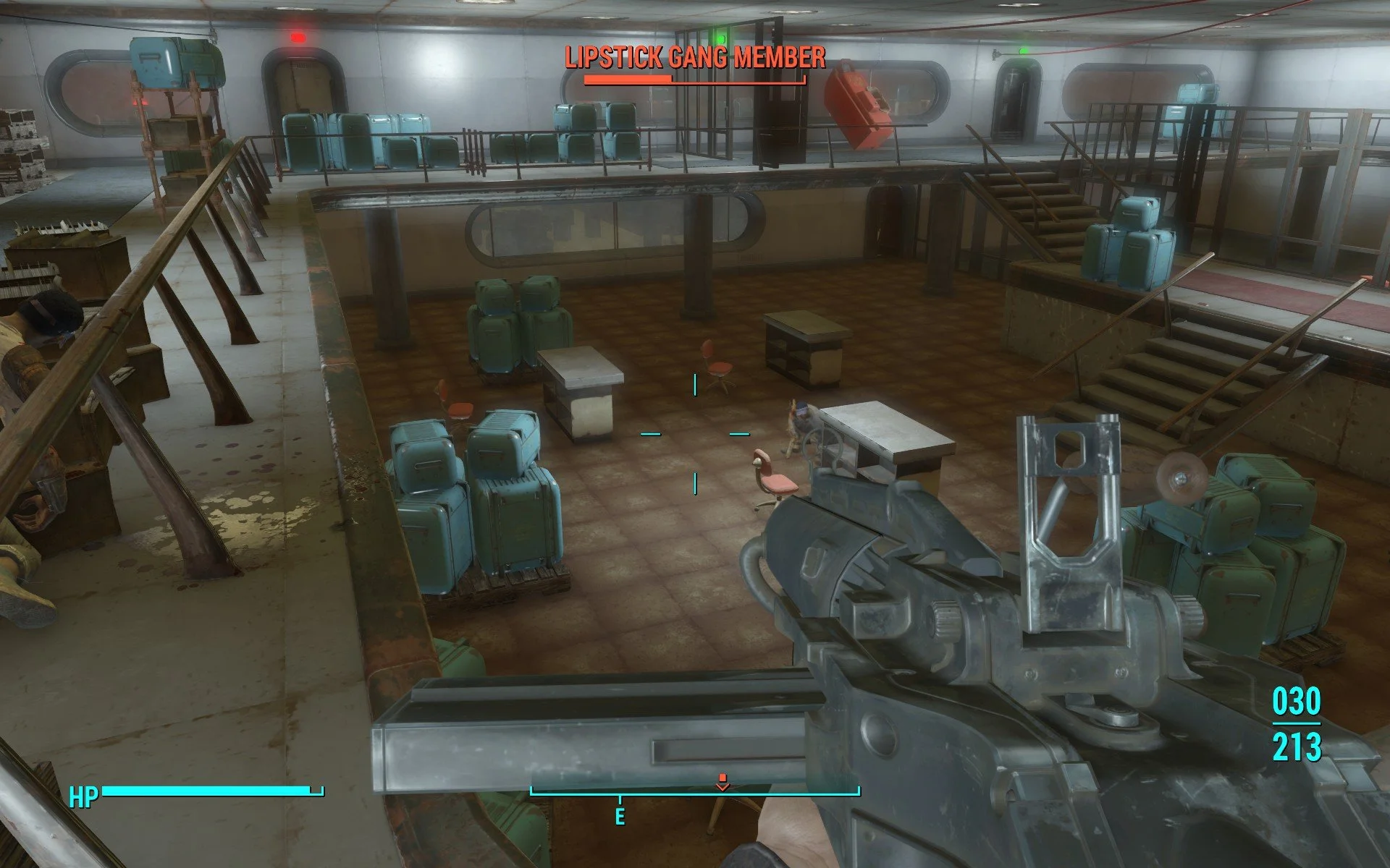 Attacking enemies from above in the central part of the factory