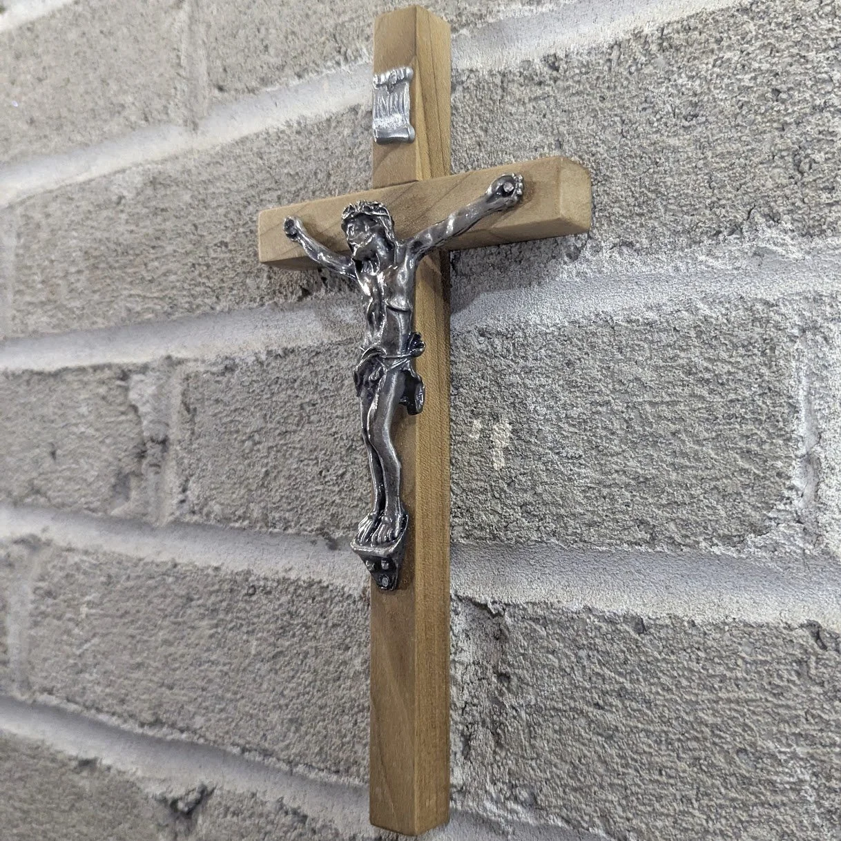9 inch Rainbow Poplar/Antique Silver Crucifix