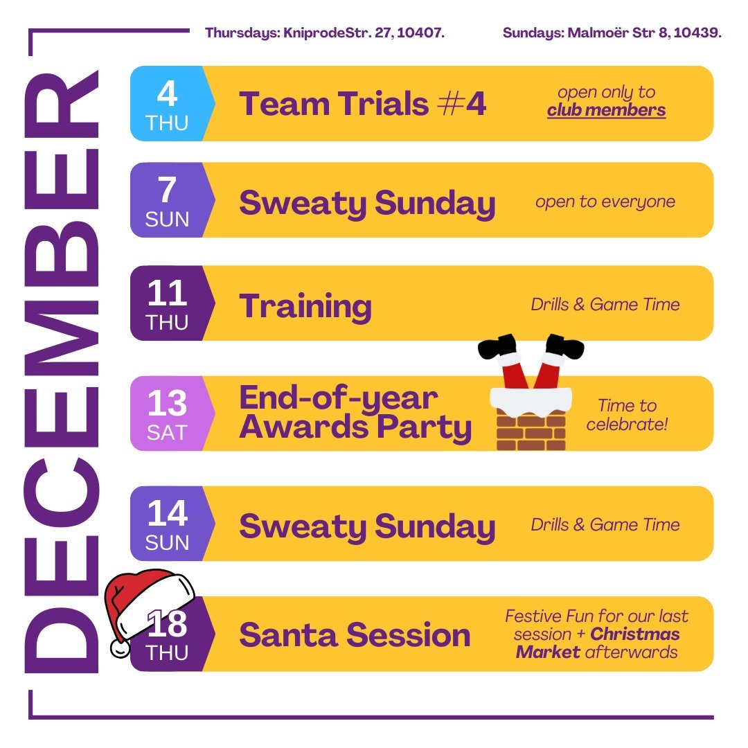 We&rsquo;re wrapping up 2025 with:

🎁 The last of our team trials:
 bring your A-game!

🎄 Christmas Party + Awards Night:
 sparkle encouraged, speeches optional, dancing inevitable.

🎅 Santa Session: 
  dress festive, jingle while you pivot, and m