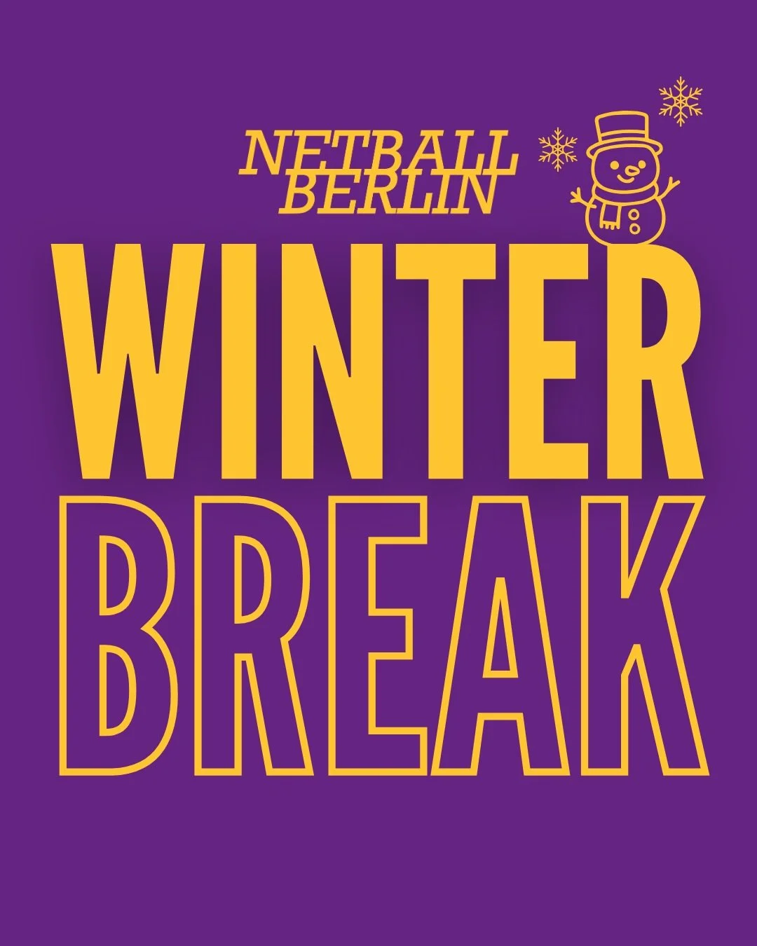 Shutdown like the U-Bahn at 2am.
Netball Berlin - Winter Break! ❄️ 

A couple more sessions before the end of the year, make sure you sign up in time! 
See you back on the Kniprodestra&szlig;e court on the 8th January 2026! 💜💛