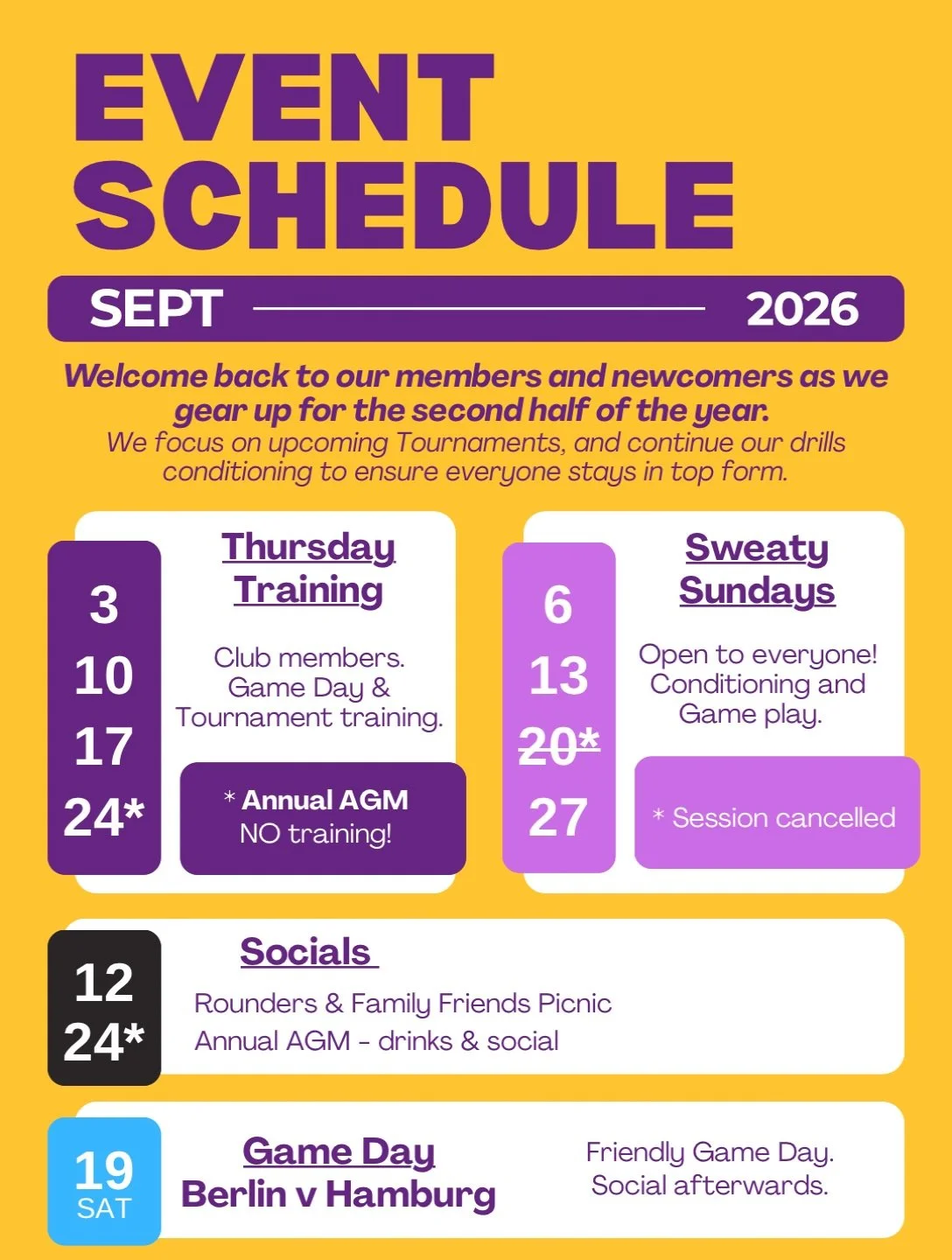 The weather will start cooling down 🍂 but the months ahead at Netball Berlin will be heating up! 🔥 

Thinking about joining? 💜 
From experienced players to anyone coming back into the sport after a break - we always welcome new faces and all skill