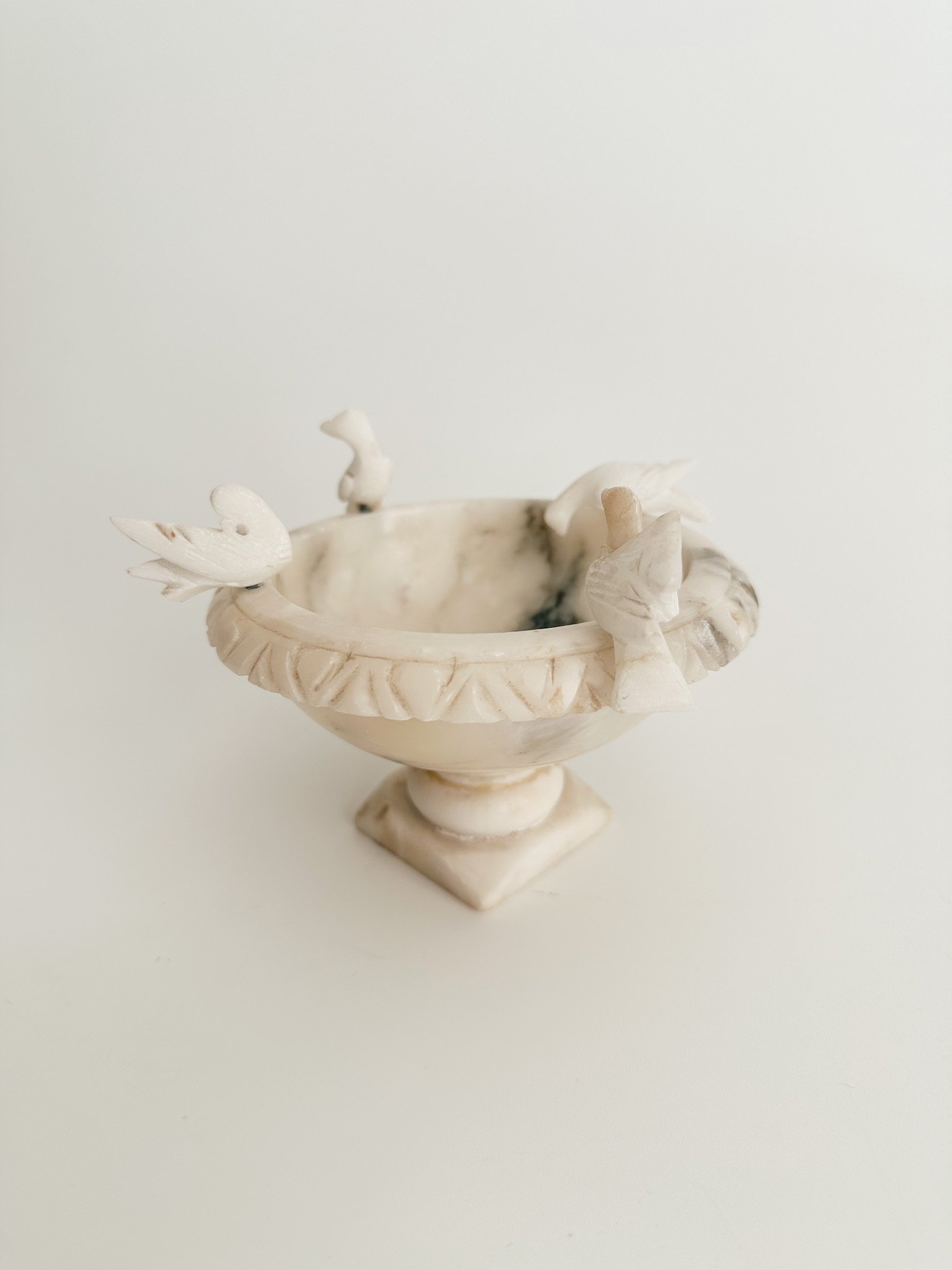 Italian Alabaster Bird Bath with Four Doves