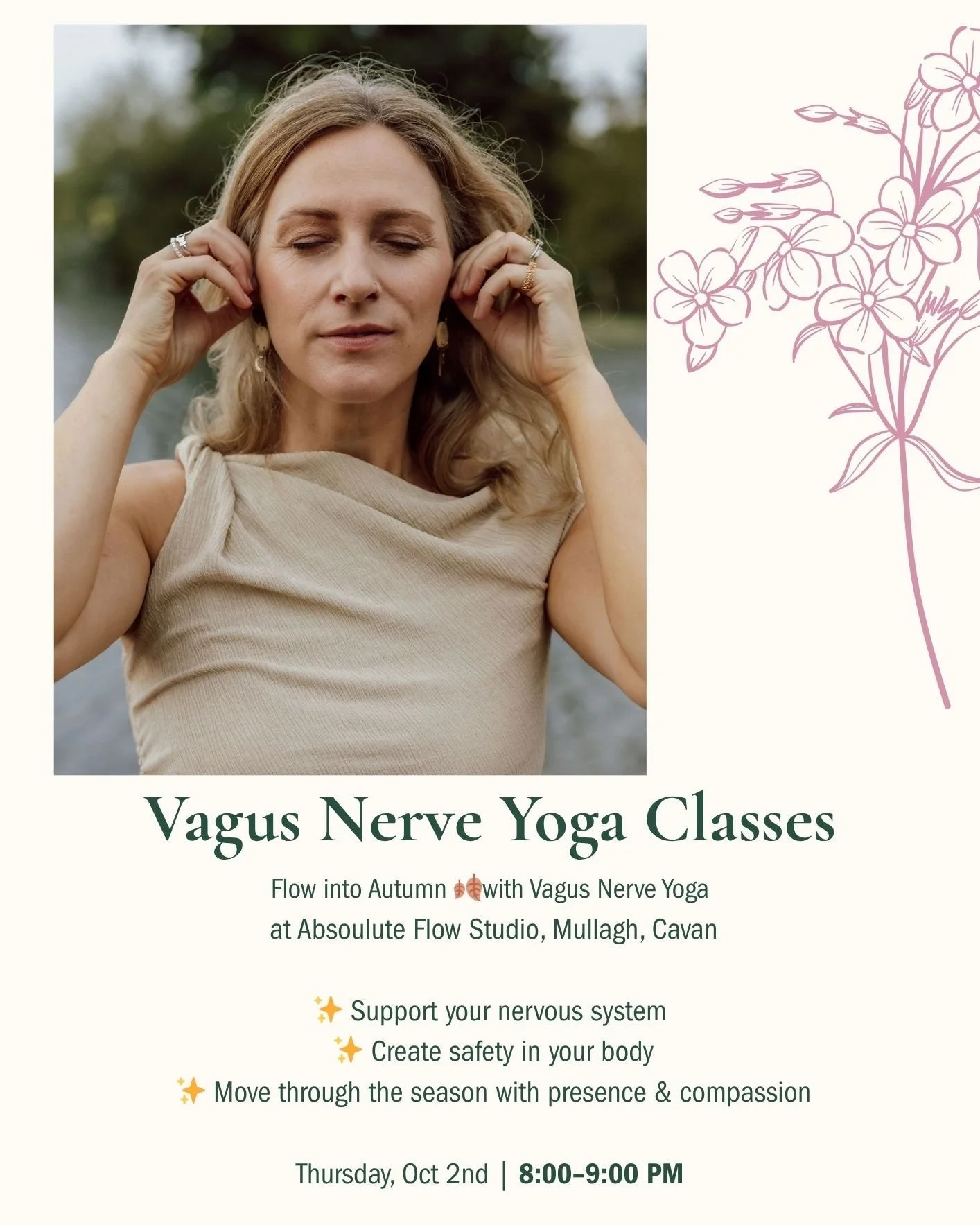 👉Vagus Nerve Yoga Starting tomorrow in Mullagh! 
Book here: https://theamuartproject.com/vagus-nerve-yoga-classes

🧠So what's it all about? The Vagus Nerve is a cranial nerve about the size of your thumb which goes down the back of your neck and in