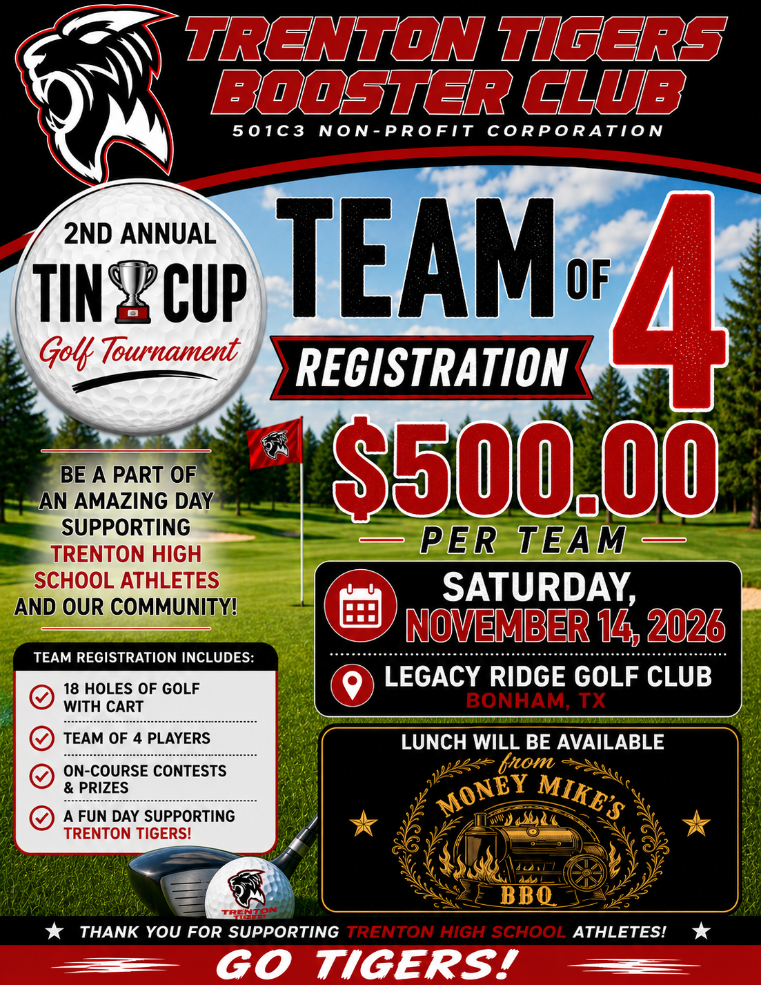 Trenton Tigers Booster Club 2nd Annual Tin Cup Team of 4