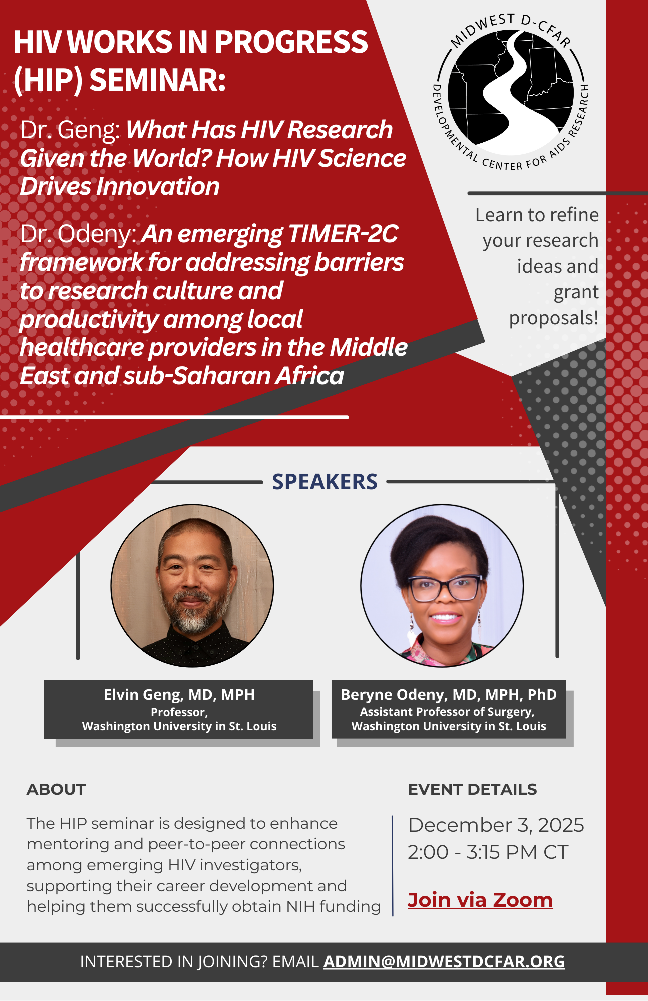 HIV Works in Progress (HIP) Seminar: Elvin Geng and Beryne Odeny