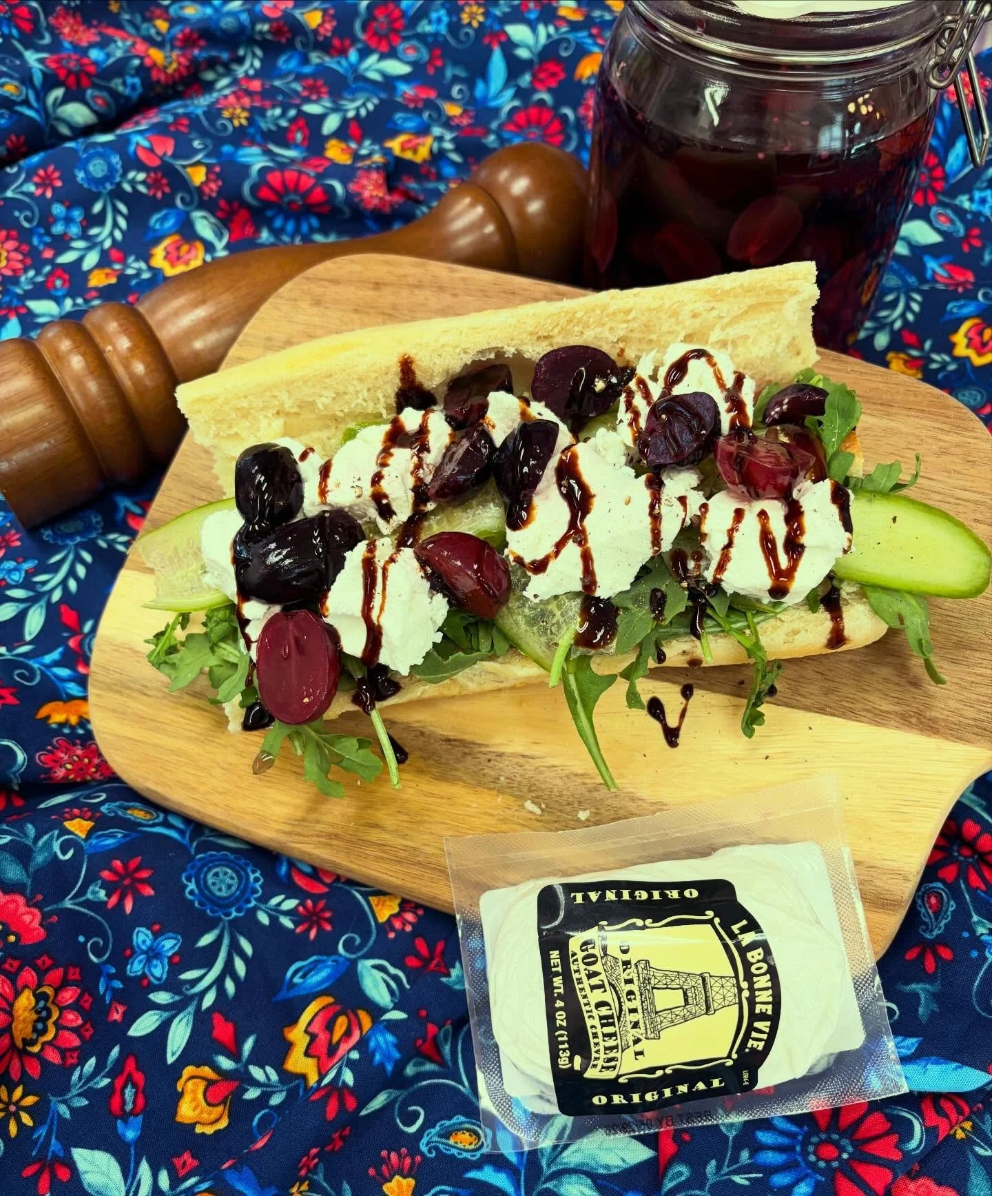 The GOAT and 4 other grab and go sandwiches are available starting tomorrow! 

This sandwich is everything the cucumber tea sandwich wishes it could be, but falls short at. Starting with our original goat cheese, we layer on cucumber, pickled grapes,