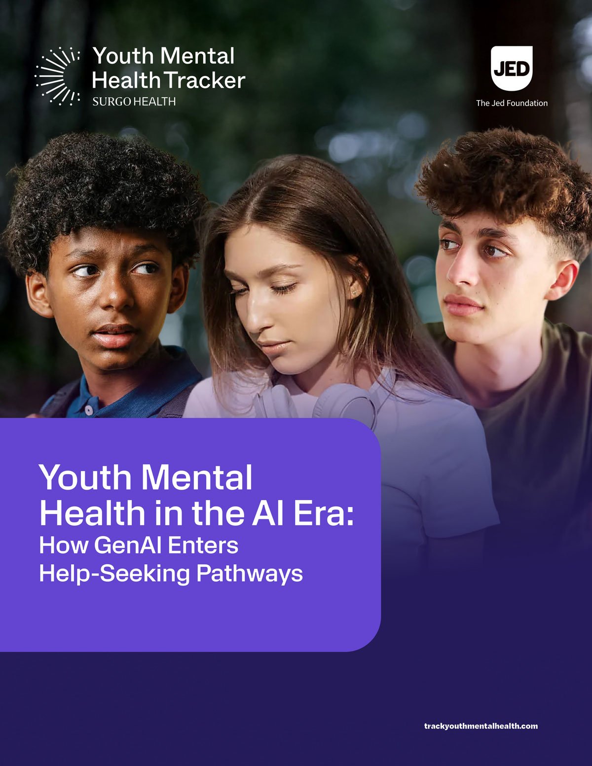 Three teens against an abstract background with the title Youth Mental Health in the AI Era: How GenAI Enters Help-Seeking Pathways